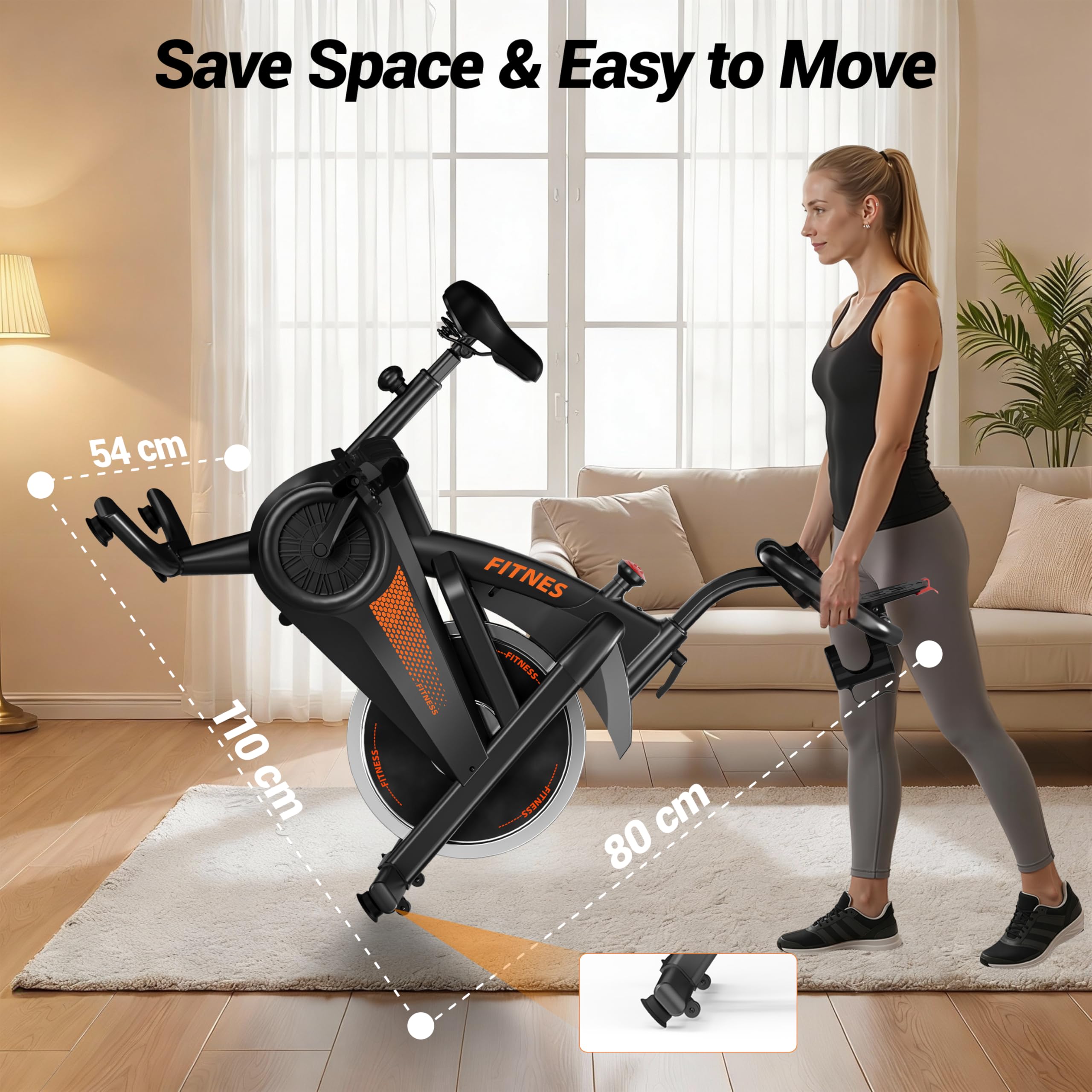 CURSOR FITNESS Inteligentny Rower Treningowy Spinningowy, Cichy Rower Fitnessowy z Bluetooth i APP Kinomap/Zwift/Z Sport, Wyświetlacz LCD z Pomiarem Tętna, Regulowany Opór 0-100%, Nośność 136KG