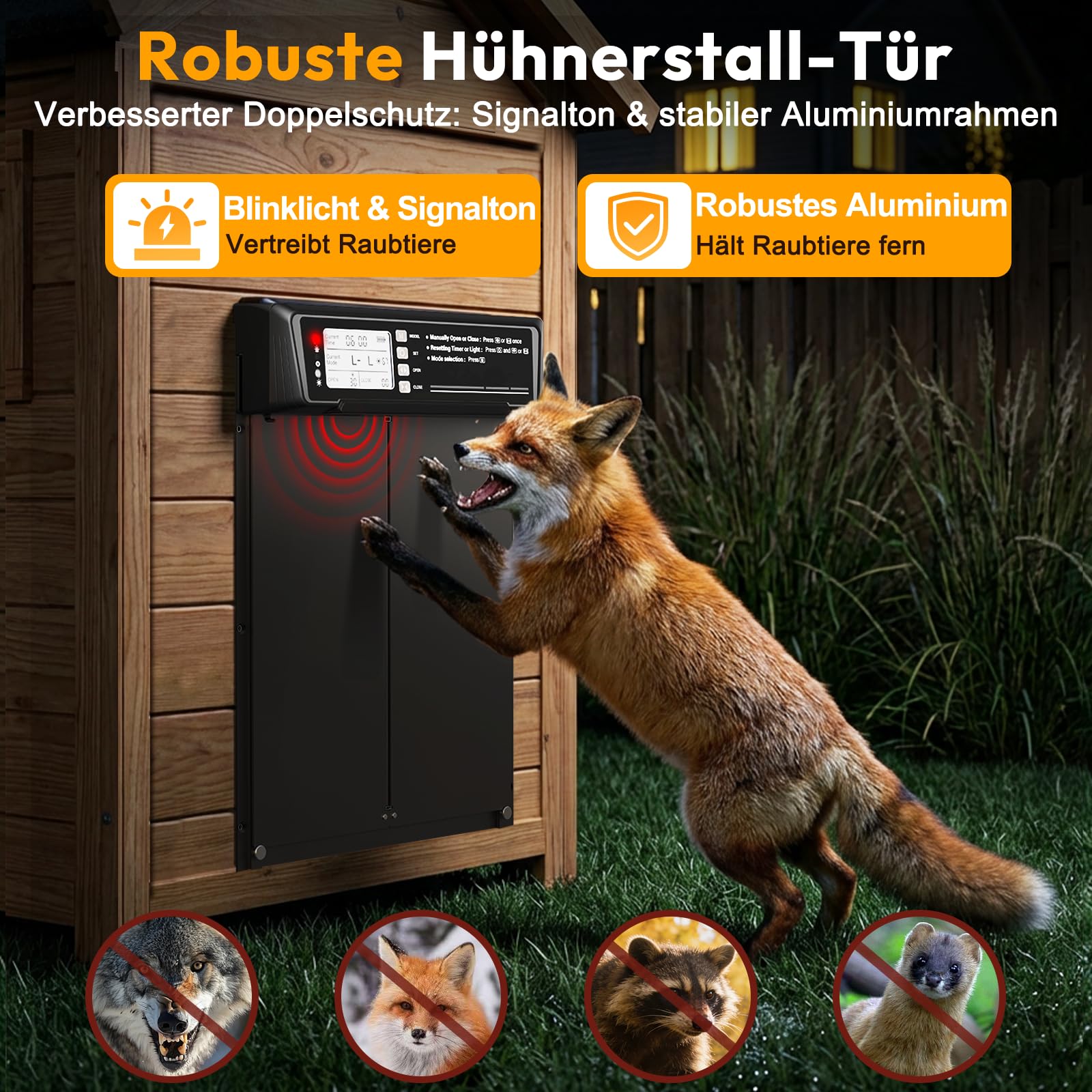Automatische Hühnerklappe solar - Große mit Zeit/Handmodus Einklemmschutz | Anti-klemm, Solarbetriebene elektrische Hühnerklappe aus Aluminiumlegierung | 20M Fernbedienung | Hochkapazitätsbatterie