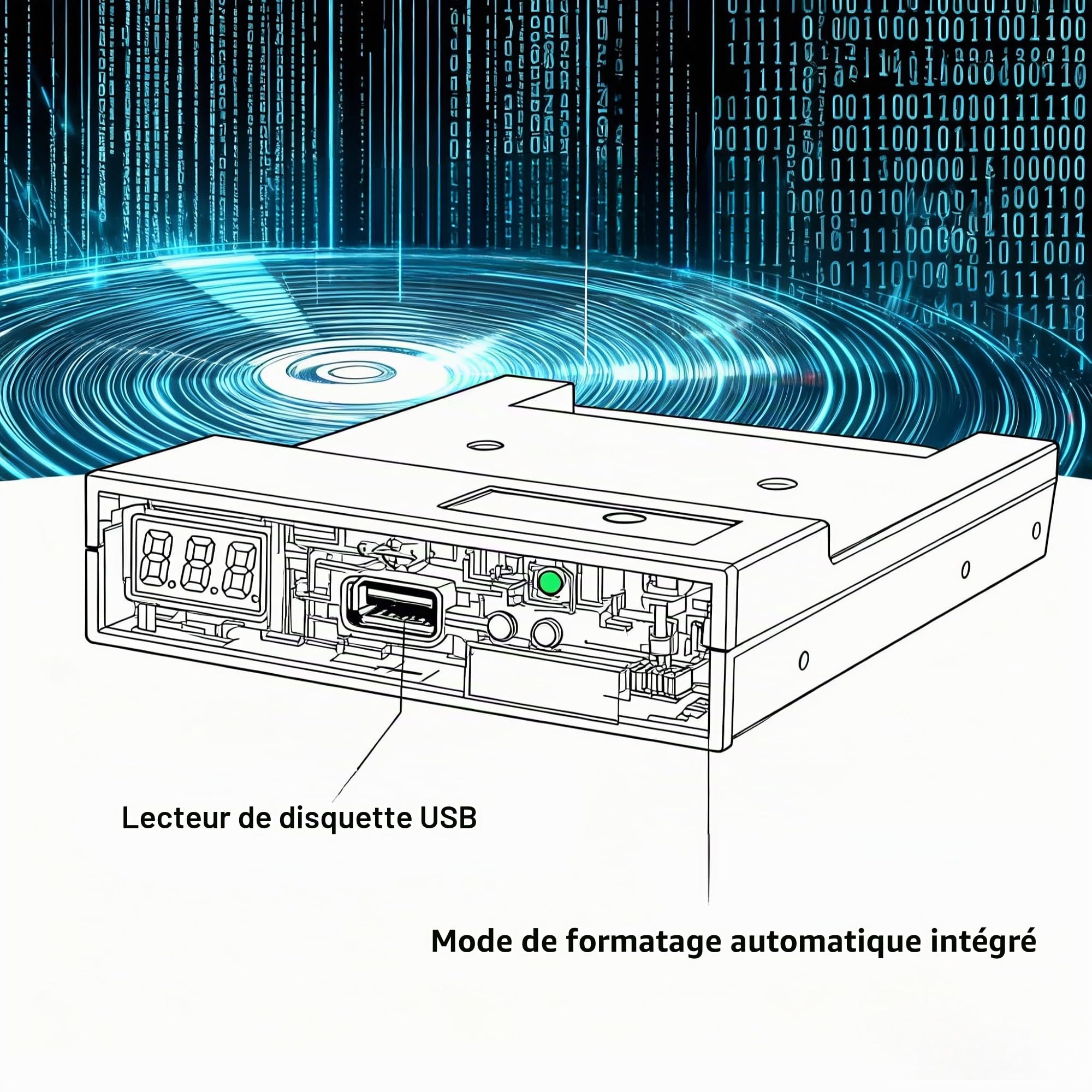Émulateur de lecteur de disquette SFR1M44-U100, 1,44 Mo 3,5" USB Floppy Lecteur de disquettes avec USB SSD Émulateur de Floppy Compatible avec claviers de musique et orgue électronique Noir