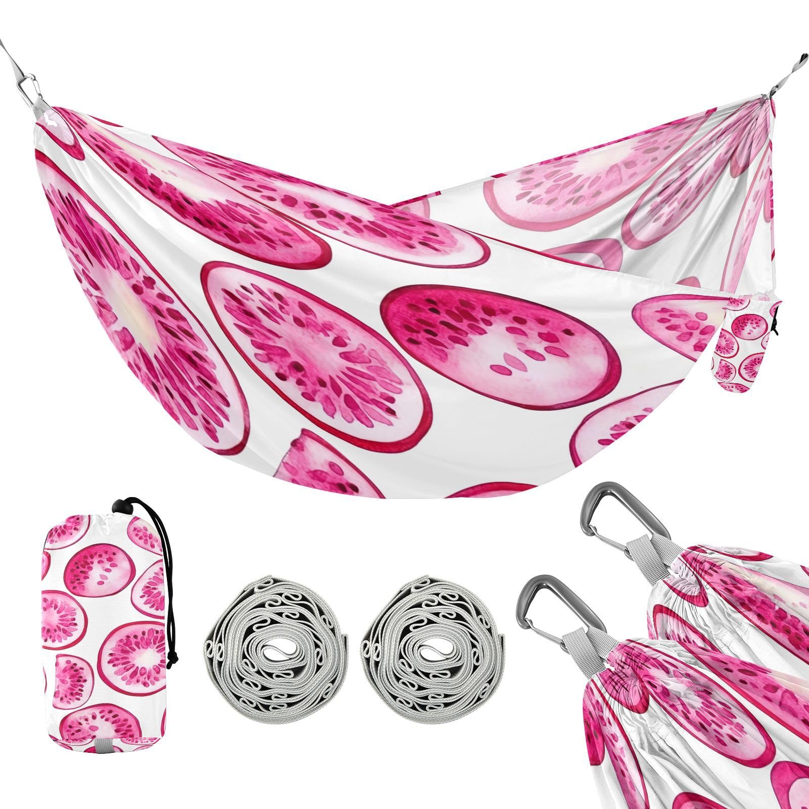 ATTX Watercolor Dragon Fruit Slice Camping Hammock - Lightweight & Portable Hammocks, Heavy Duty 330lbs Capacity for Indoor, Hiking, Backpacking, Travel, Backyard, Beach#599