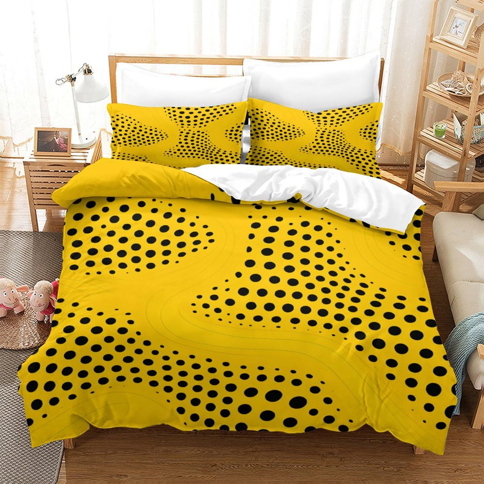 P1S9U7W5Y Trendy Pop Dot 3D Printed Duvet Cover Set 3pcs Microfiber Wave Dot Bedding Set Double