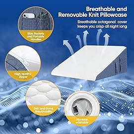 Welzona Wedge Pillow for Sleep, 10inch Bed Wedge Pillow for Headboard, Acid Reflux, Heartburn, GERD, Neck Pain, Cooling Memory Foam Top, Removable Washable Cover Triangle Pillow for Sleep