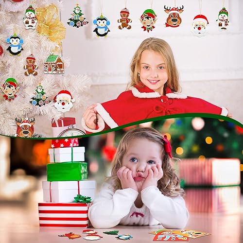Miniatura 7 de Paquete de 32 manualidades de Navidad para niños, artes y manualidades de Navidad, kit de adornos para árbol de Navidad, calcomanías para la cara,
