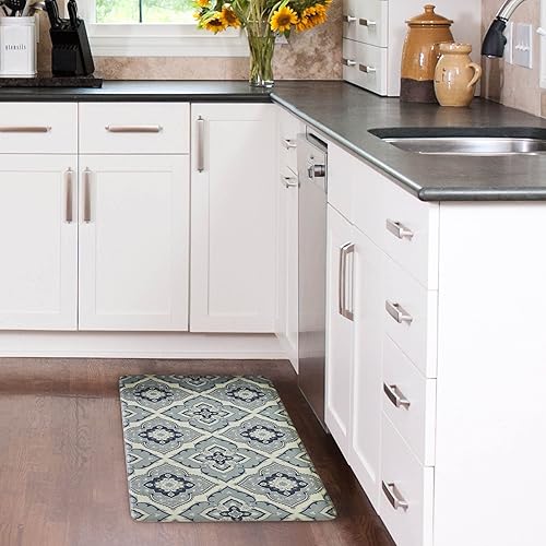 Miniatura 8 de Laura Ashley Juego de alfombrillas de cocina antifatiga, diseño de medallón Allie, resistente a las manchas, al agua y a la decoloración, alivio de