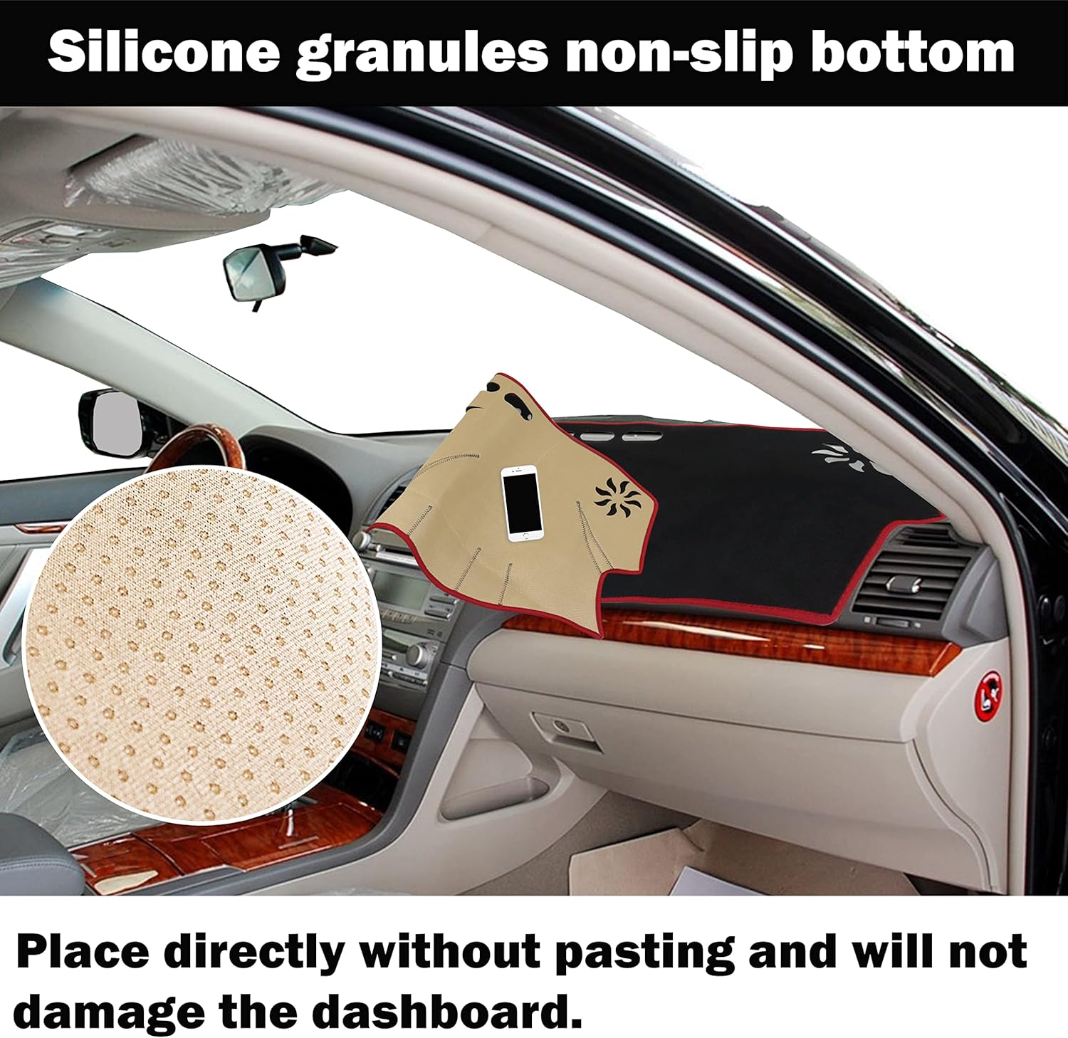 SENSHINE for Toyota Camry Accessories 2007-2011 Dashboard Cover Center Console Cover Dash Mat Carpet Protector Sunshield Cover Custom Fit, Red Trim