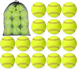 Lewtemi 18 Pack Yellow Sports Practice Softballs Official Size and Weight Slowpitch Softball with 1 Mesh Bag Unmarked Leather Covered Youth Fastpitch Softball Ball for Games Practice Training