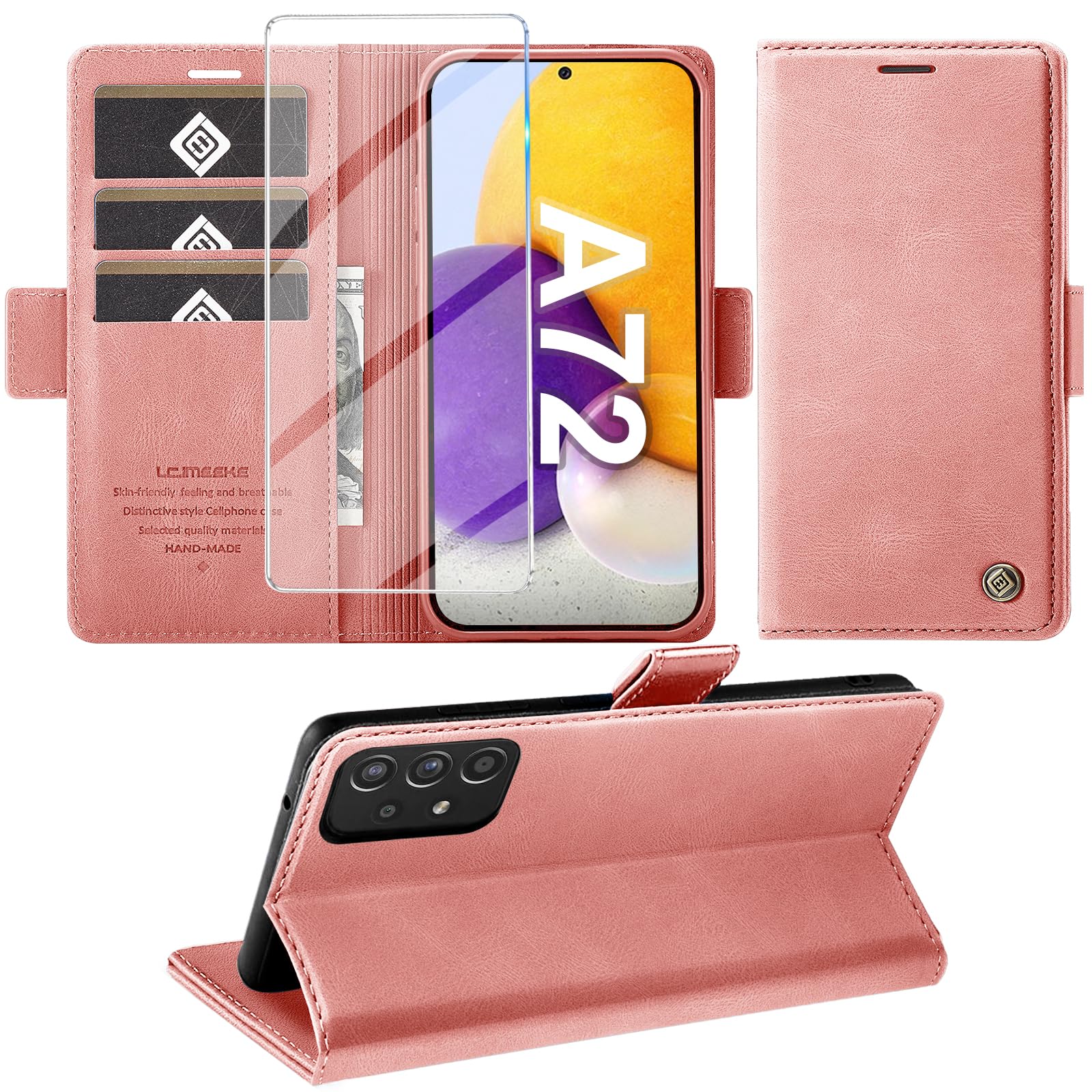 Housse Samsung Galaxy A72 en cuir synthétique rose de haute finition texturée - 8