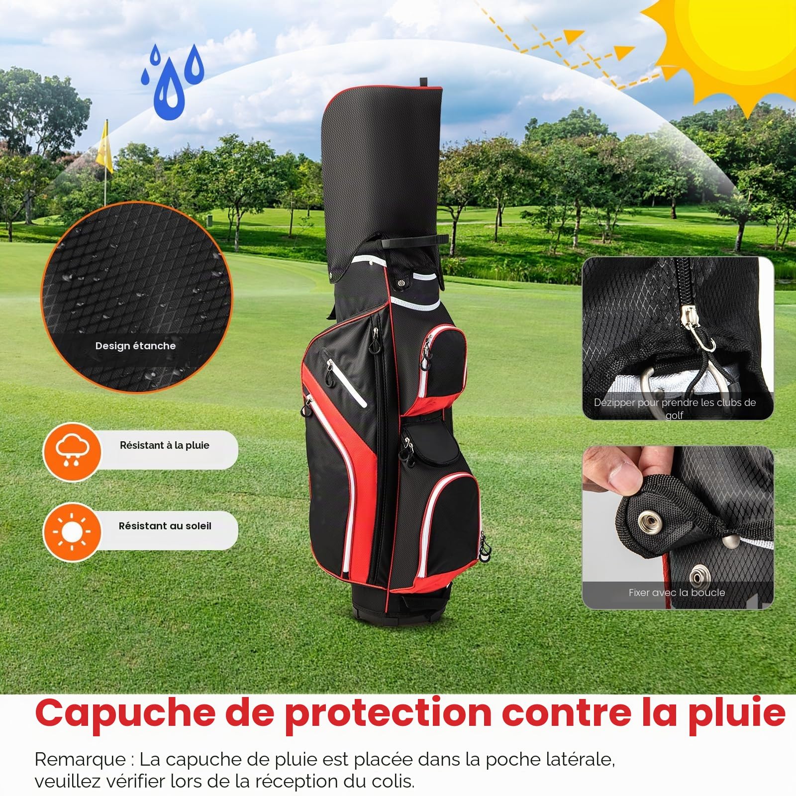 LIFEZEAL Sac de Golf, Sac de Voyage, étui à 14 Compartiments, Sac de Golf à bandoulière, léger, imperméable, Portable, avec Sangle, Porte-gobelets, 9 Sacs, Sac Isotherme, Porte-Parapluie