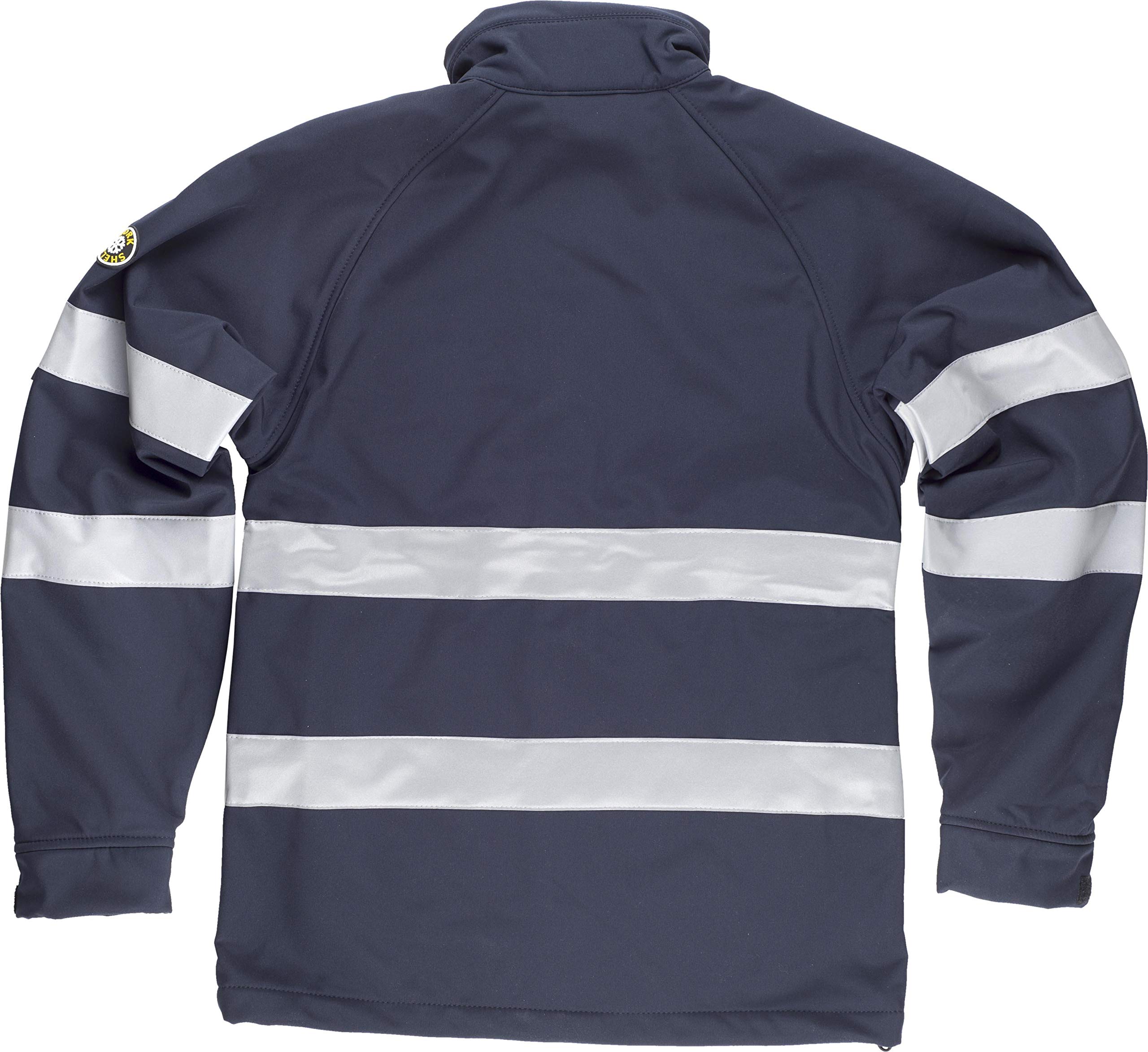 Work Team Chaqueta Workshell con Cintas Reflectantes. Cuello Alto y Cierre de Cremallera de Nylon. Solapa Protectora Interior Vuelta en la Parte Super Hombre