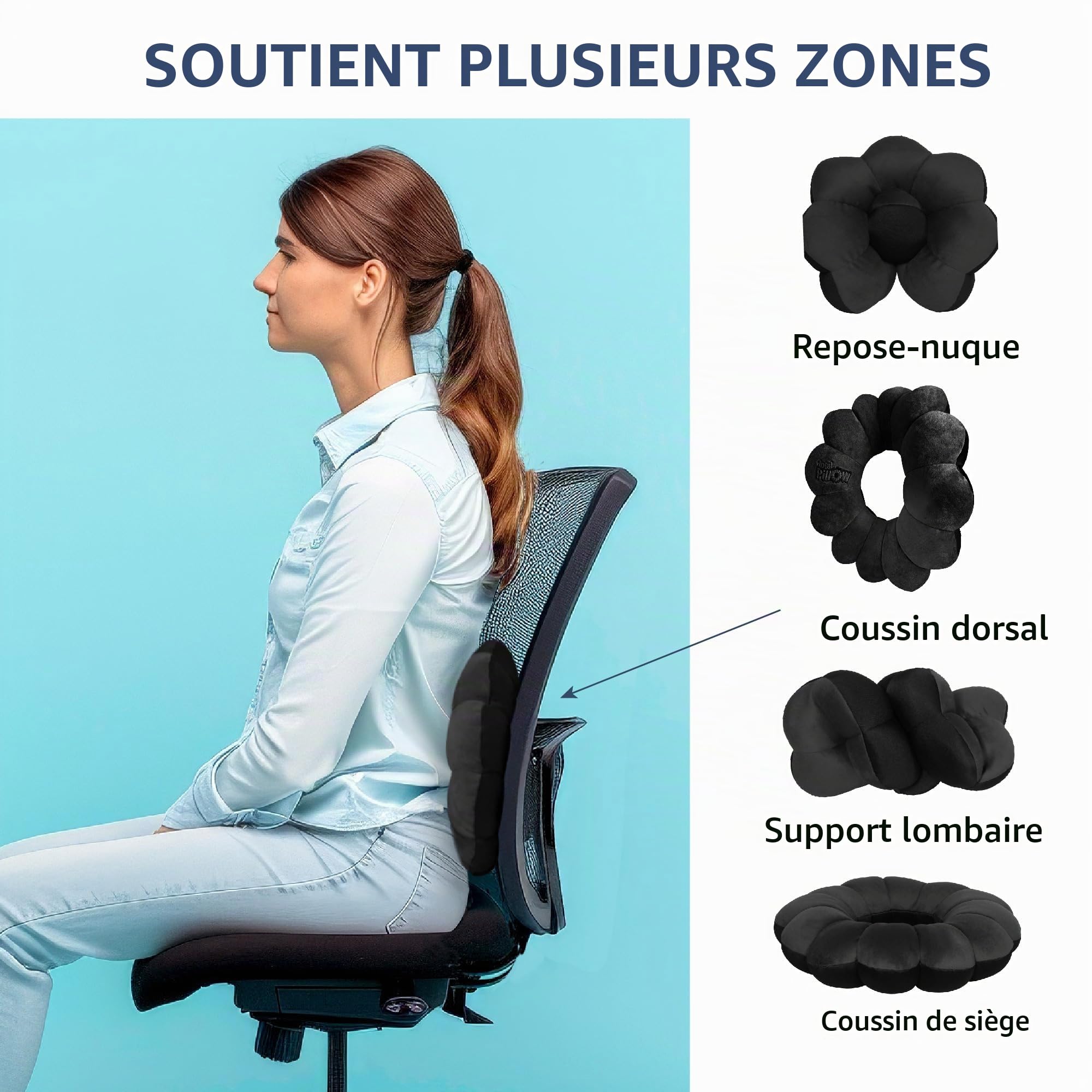 Total Pillow Microbeads Oreiller Portable – Utilisation 2017 à la Maison ou en Voyage Noir