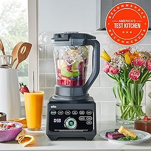 Braun TriForce Power Blender - Powerful 1600 Watt Countertop Blender with 10 Manual Speeds, 3 Texture & 6 Food Settings, Stainless Steel Blades, Auto-Clean, Heated Blending Function for Soups