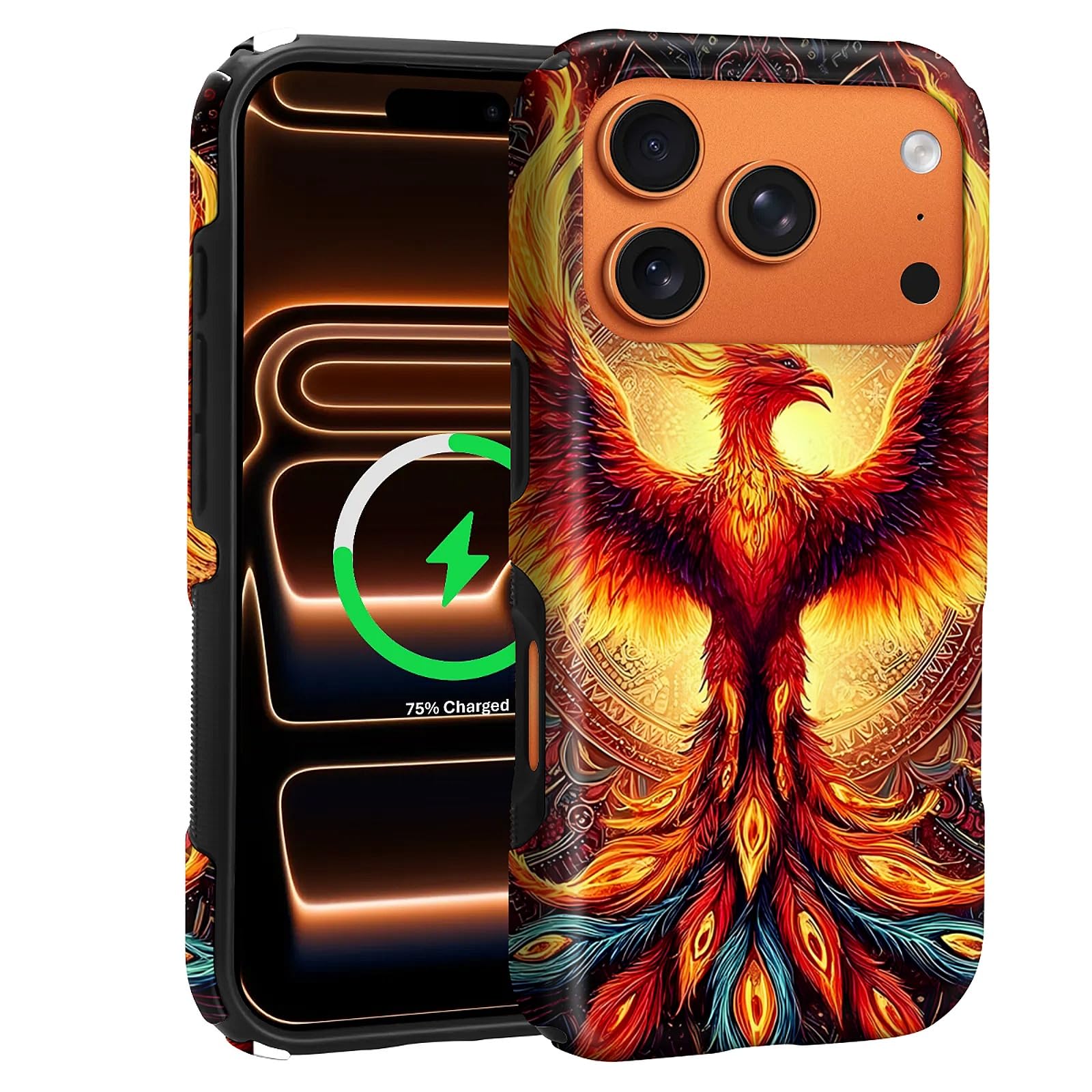 CARLOCA Compatible con iPhone 17 Pro, 2 en 1, de silicona antideslizante, para MagSafe, proporciona una protección completa para iPhone 17 Pro con diseño mítico de mandala renacimiento de fénix