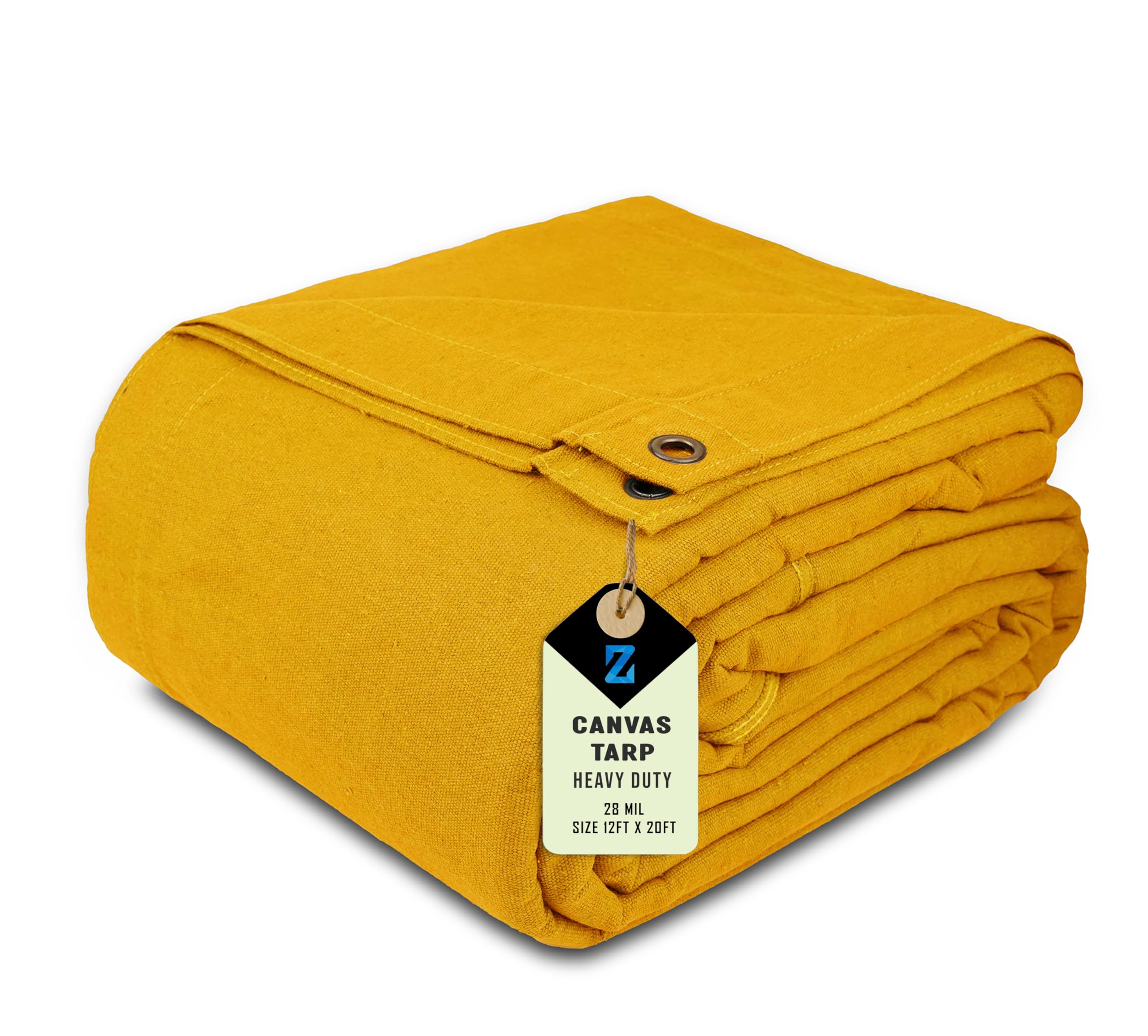 Zuperia 1 Pack Canvas Tarp 12 x 20 ft, 12oz. Water Resistant & Water Repellent with Rustproof Grommets, Canvas Tent, Multipurpose Tarp Cover for Canopy Tent, Camping tarp, Woodpile (TAN)