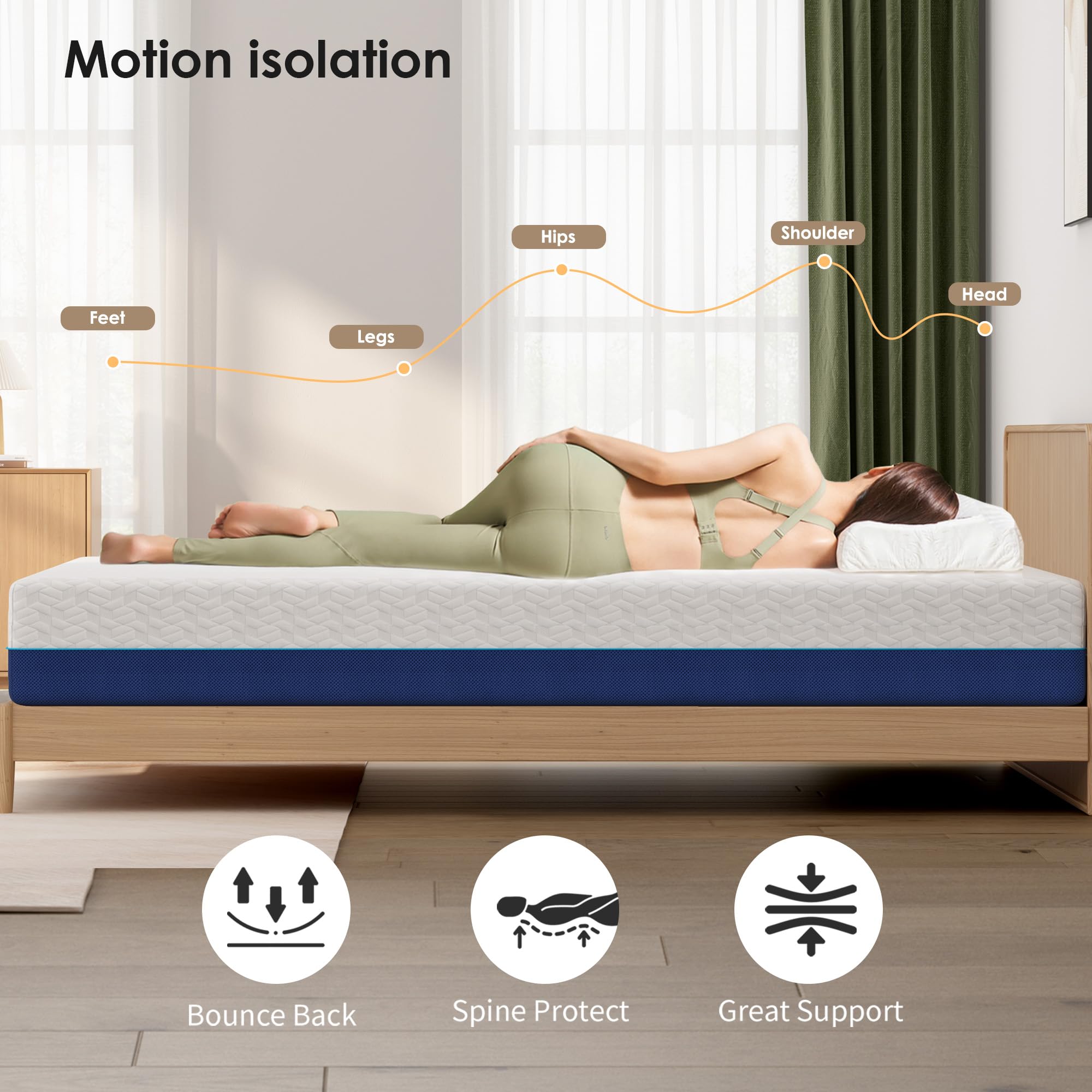 Matratze 90x200, Höhe 20cm,H4 Gel-Memory-Foam-Kaltschaummatratze | ergonomisch,atmungsaktiv,gerollt, mit abnehmbarem Bezug