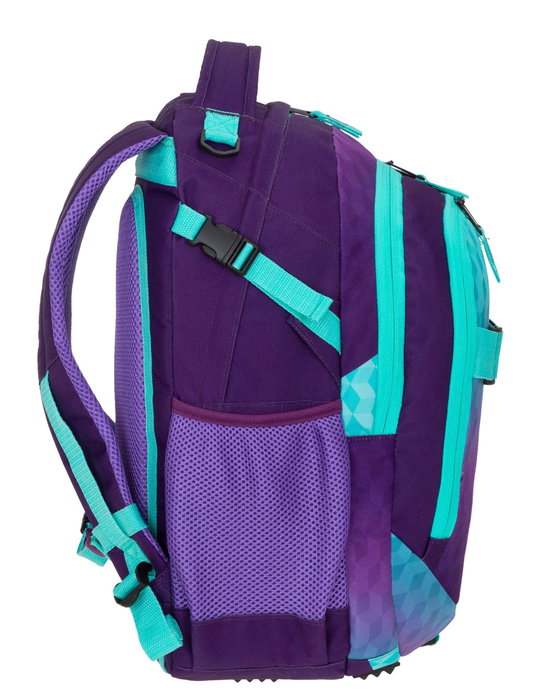Elephant Schulrucksack Hero Rucksack mit Regenhülle 12868 Violet Cube +r | Signature Schultasche Schulmappe Daypack + Regencover Mädchen Jungen Türkis Lila