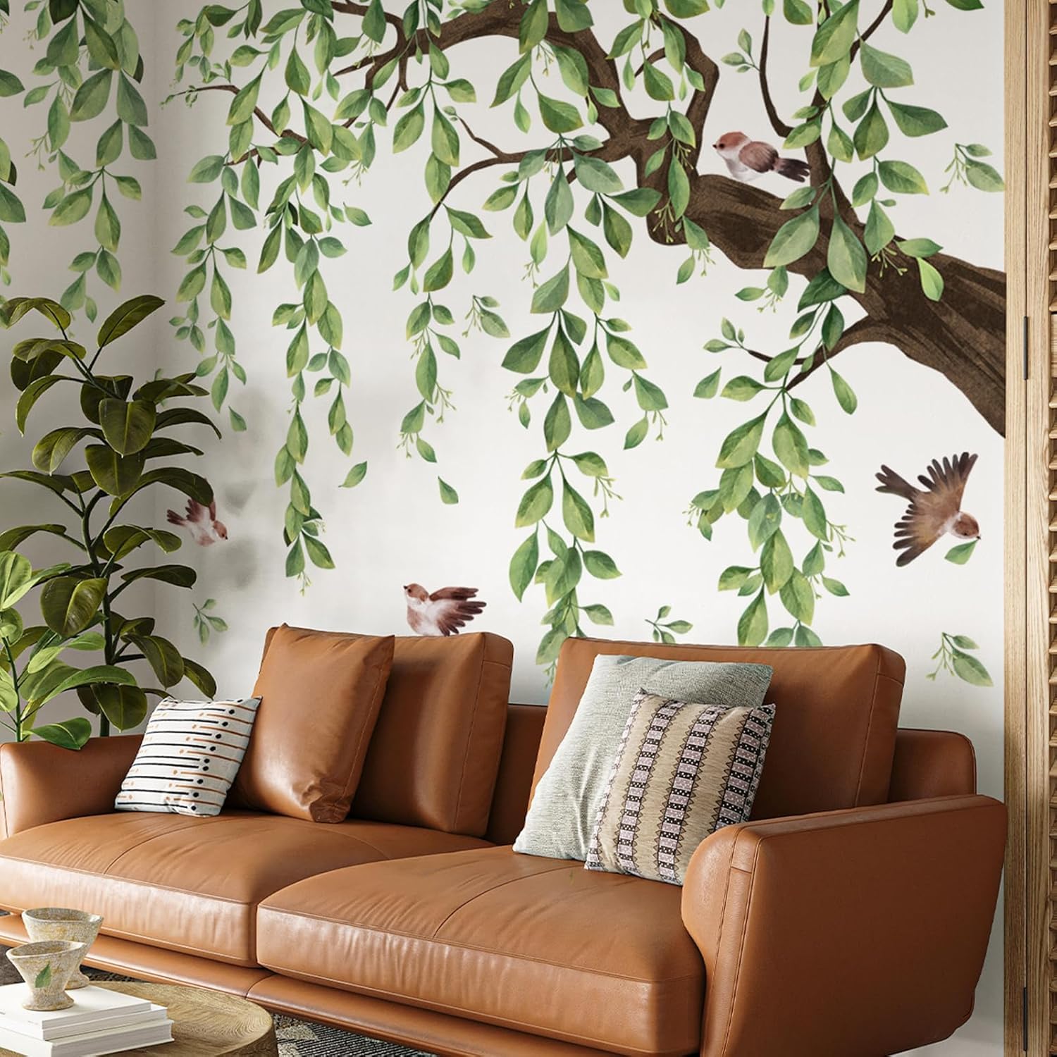 Muursticker boom met uilen en vogels kinderkamer groen thema kopen