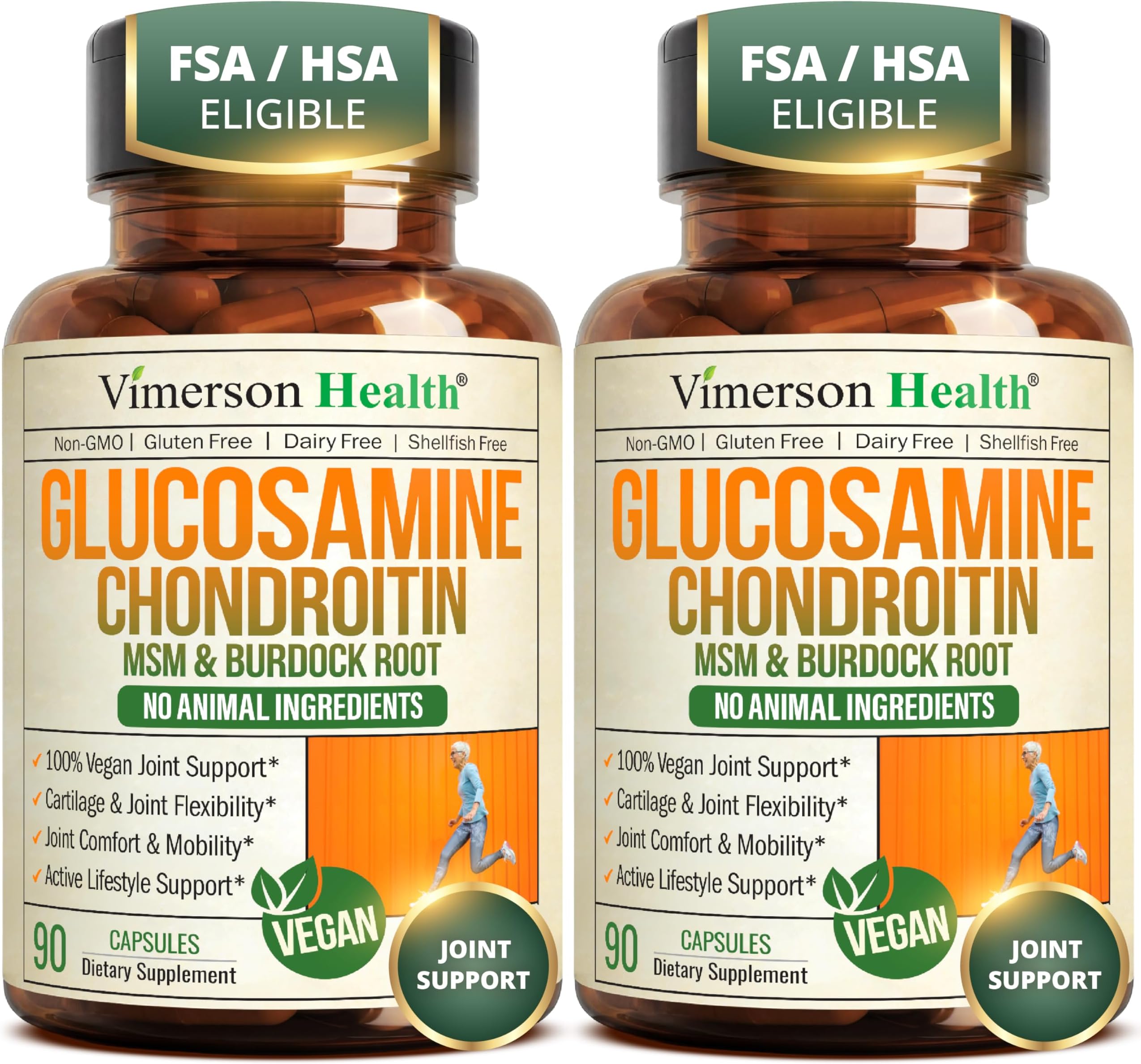Glucosamine Chondroitin MSM – Joint Support Supplement for Women and Men with Glucosamine Sulfate 1500 mg, Chondroitin and MSM – for Cartilage, Joint Health and Flexibility – 2 Pack, Vegan