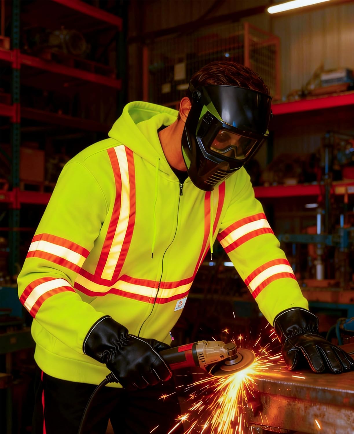 BOCOMAL FR Hoodies High Visibility 10.5oz Cottion Fleece Zipper Hi Vis Flame Resistant Reflective Hooded Sweatshirts - Image 3