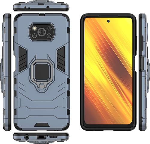 Funda compatible con Xiaomi Poco X3 NFC, compatible con Xiaomi Poco X3 ProPoco X3 Case Ring Stand 2 en 1 Funda Azul