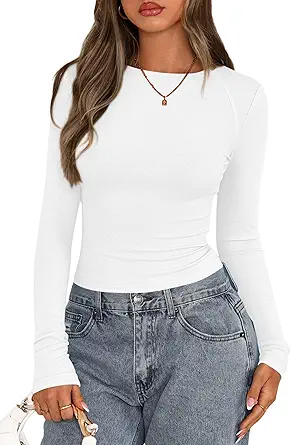 PRETTYGARDEN Long Sleeve Shirts for Women 2025 Fall Going Out Tops Casual Ribbed Knit Slim Fitted Basic Tees Y2K Clothes