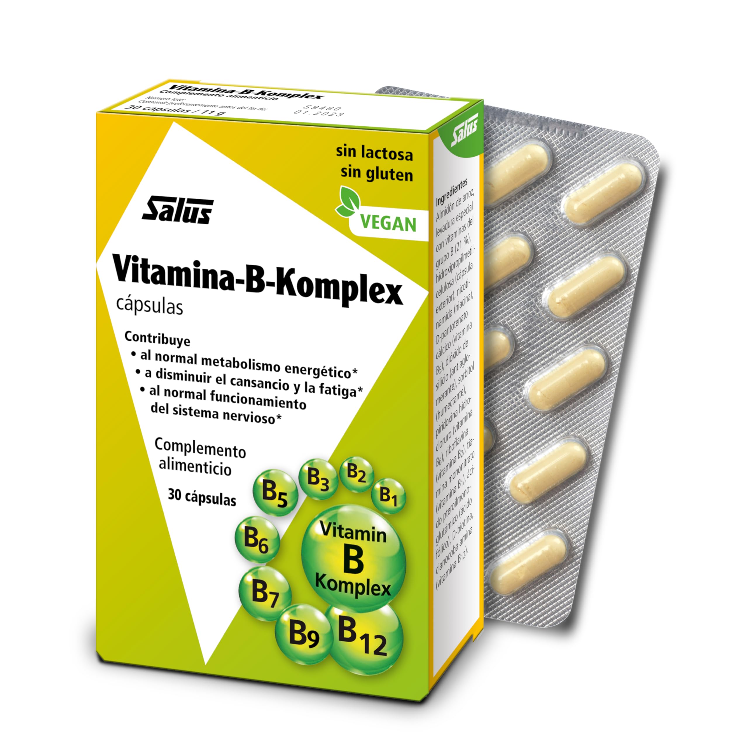 Salus - B-​Komplex Suplemento, 30 Cápsulas, Para la Salud y el Bienestar General - Con Levadura Especial de Vitaminas del Grupo B