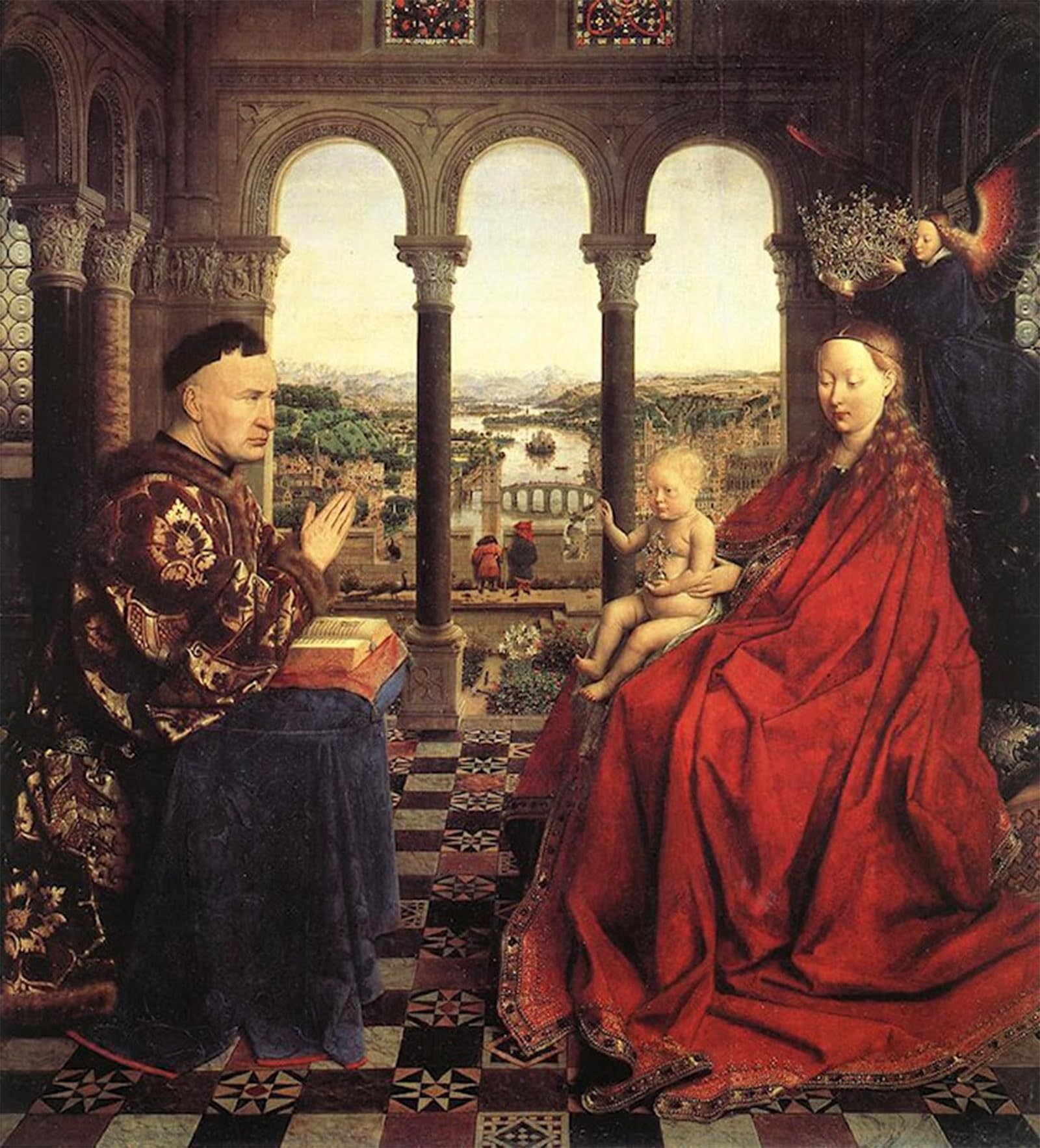 ARTXLXXBN Famous Art Print Poster Vintage Wall Art the Virgin of Chancellor Rolin by Jan Van Eyck Canvas Art Poster for Home Decor 60x90cm