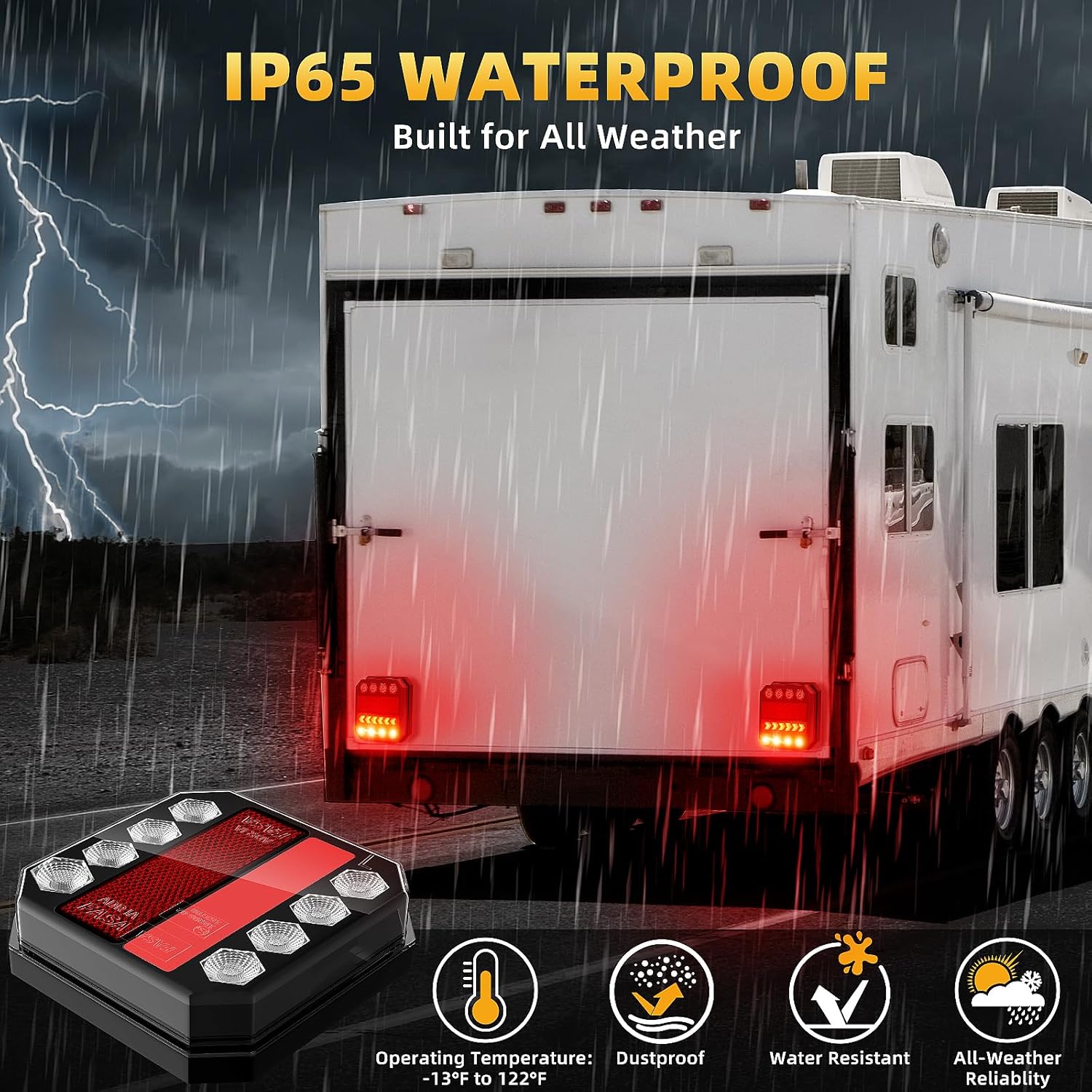 Wireless Trailer Lights Magnetic, Rechargeable Tow Light LED Kit with Retro-reflectors, Wireless Tail Lights for Trailer, Trucks, Boat, RV, Vehicle, Caravan, IP65 Waterproof