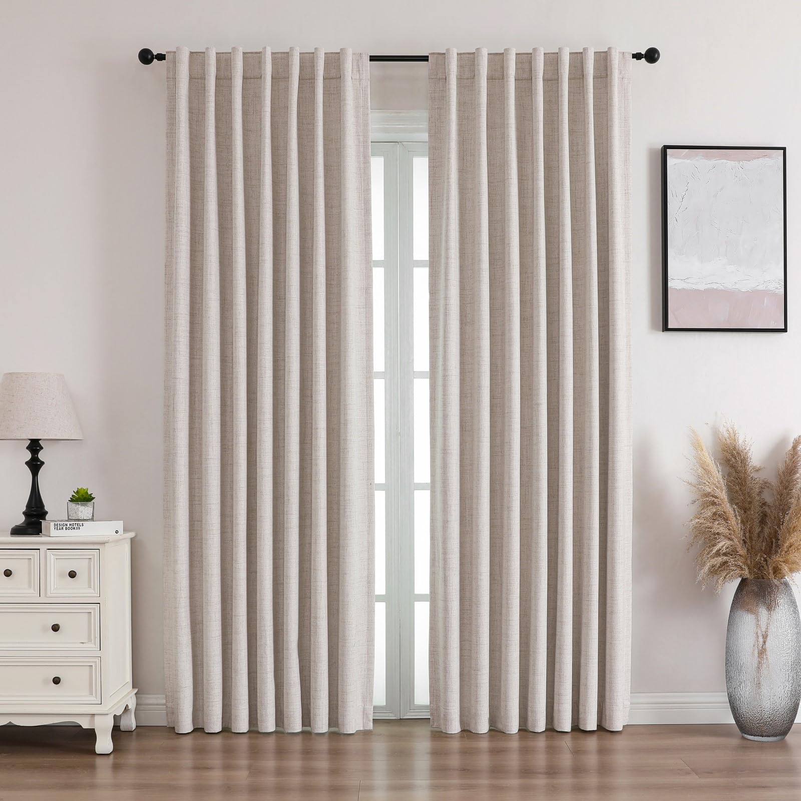 Blackout Curtains 84 Inches Long - 2 Panels Set, Thermal Insulated Drapes for Living Room/Bedroom, Rod Pocket/Linen (Natural, 52W x 84L)