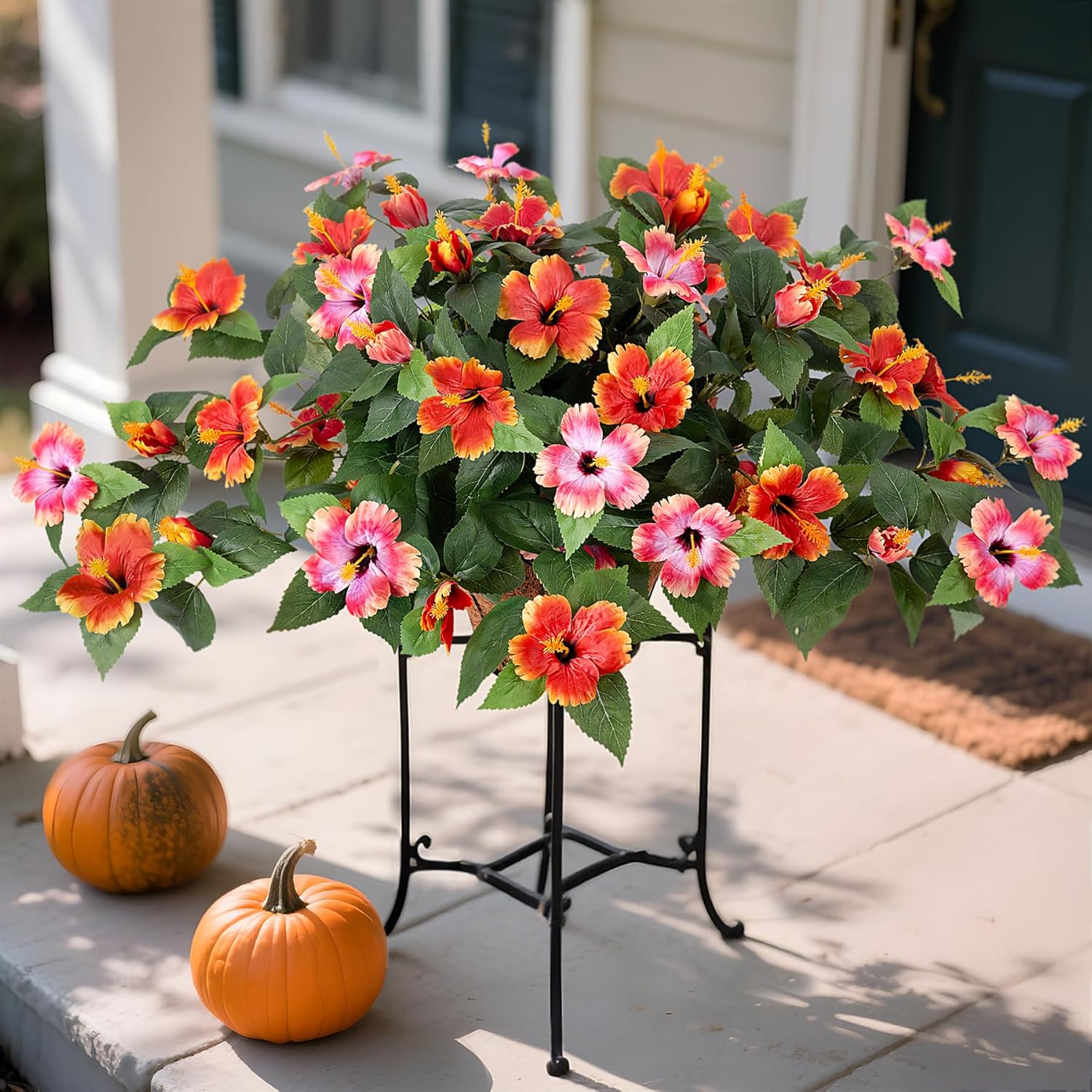 Artificial Fake Flowers for Outdoors Decoration, 2PCS Faux Hibiscus Flowers for Outside Planters，Realistic Silk Plants with UV Resistant No Fade for Home Porch Garden Balcony Yard Decor - Image 8
