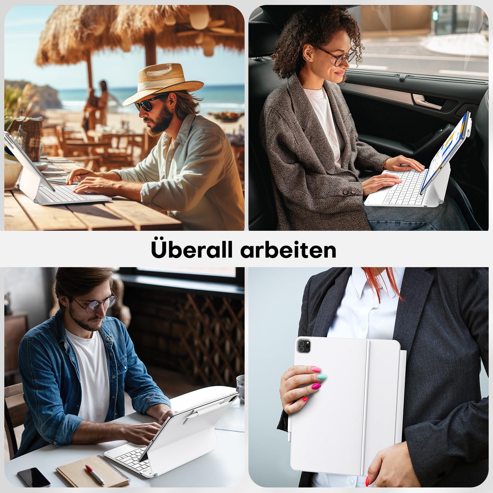 TECURS Magic Keyboard do iPad Air 13" (M3/M2, 2025/2024), etui klawiatura do iPada Pro 12.9 (6/5/4/3 generacji), QWERTZ, gładzik Multi-Touch, wolnounoszący się stojak, biały