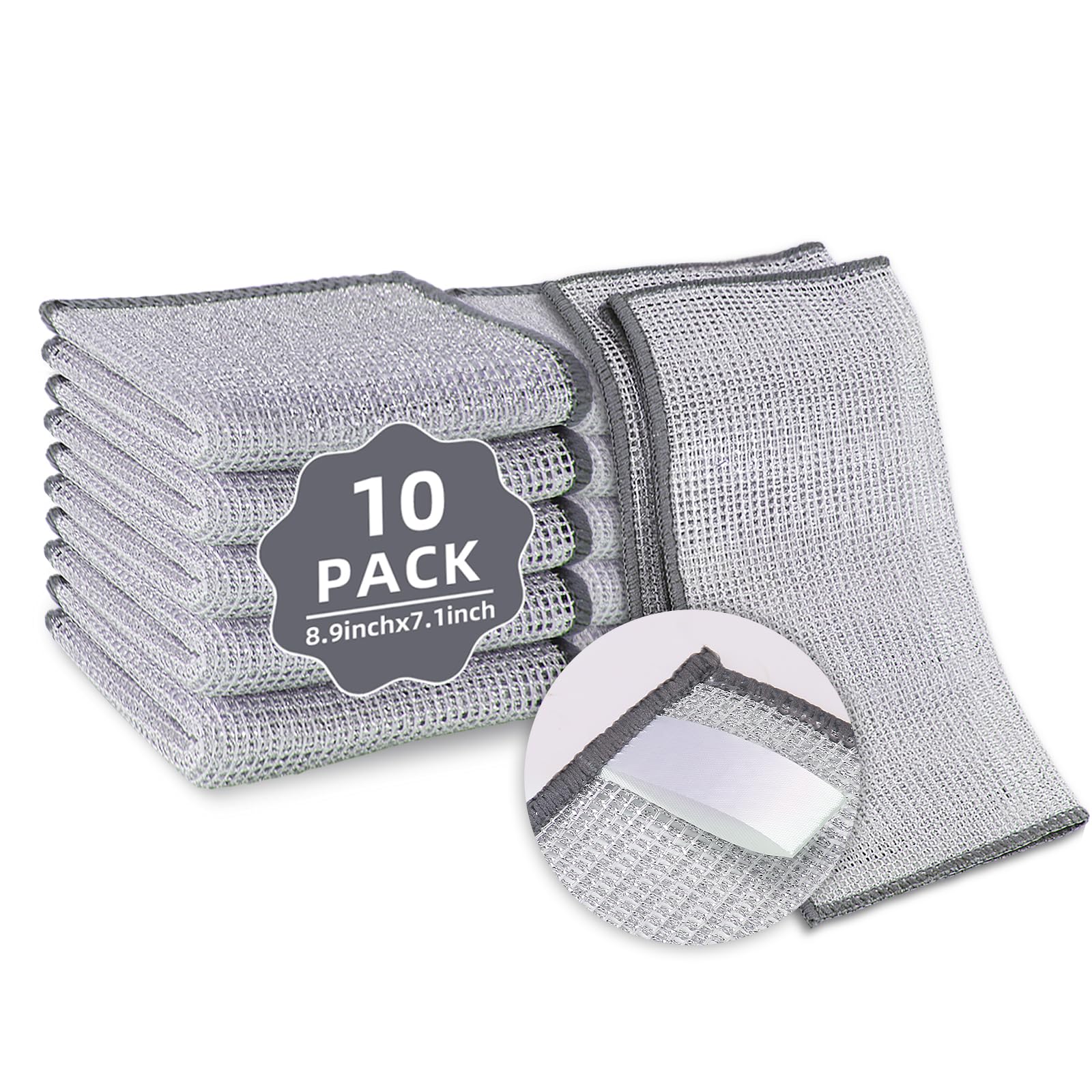10 Pack Stainless Steel Scrubber Reusable Diamond Weave Scrubber Cloths Non-Scratch Heavy-Duty Metallic Fiber Cleaning Cloth for Kitchen