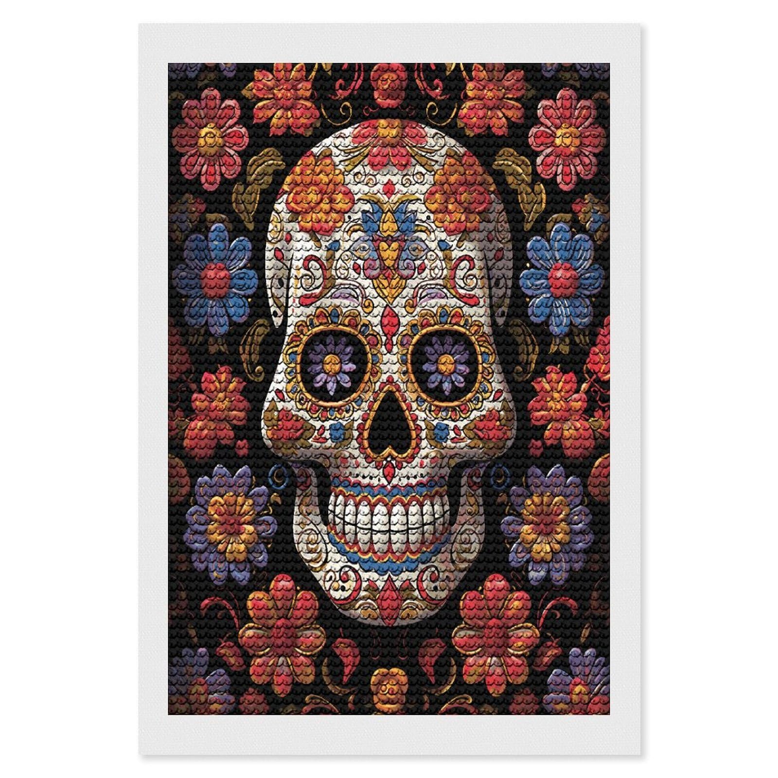 FekiLoot Sugar Skulls Diamond Painting Kits for Beginners DIY Diamond Art Kits for Adults Full Drill Round Diamond Dot Gem Art Painting Fun DIY Crafts for Home Kitchen Wall Decor Gift 8"x12"