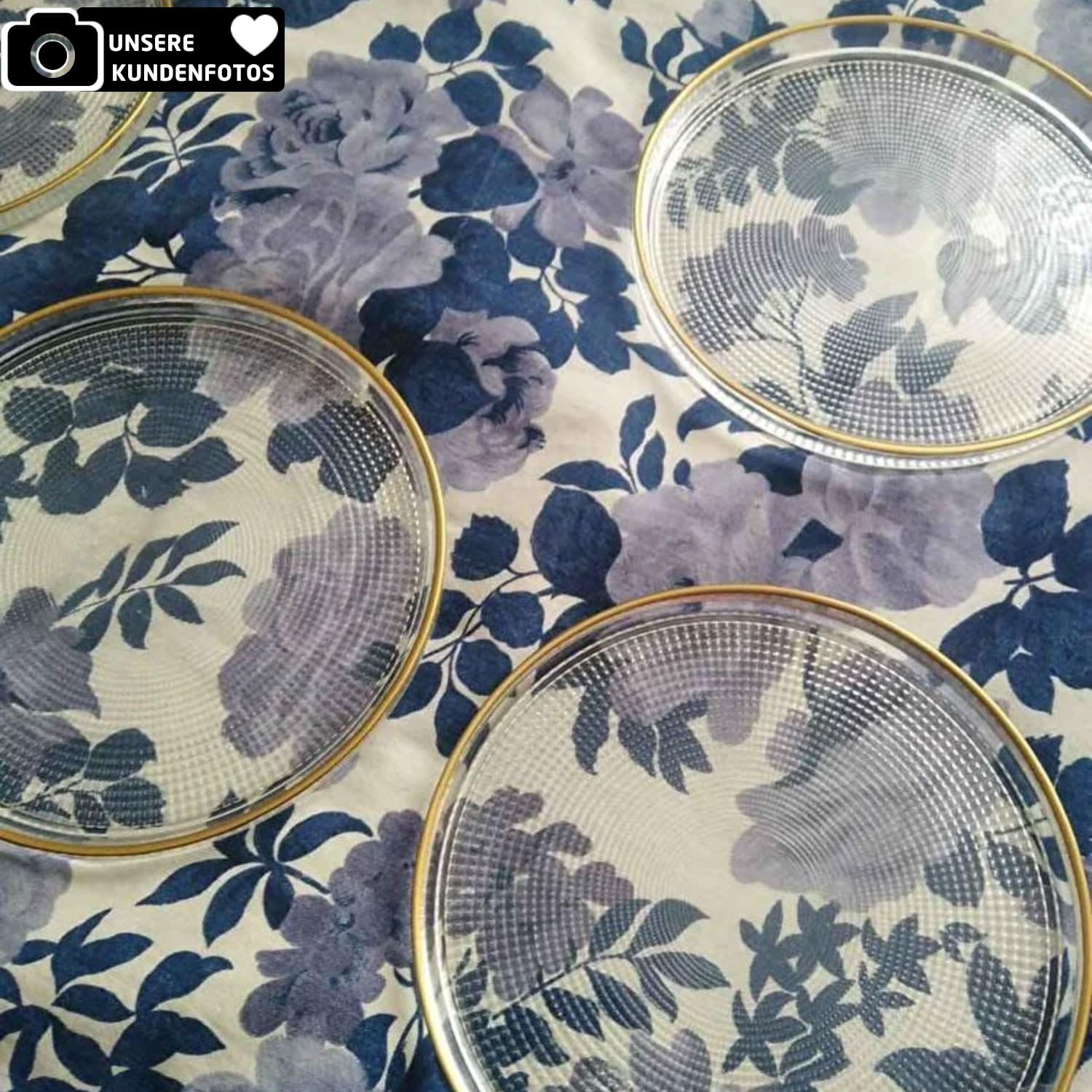 Dessertteller Glas 6er Set 16 cm mit Goldrand - Kuchenteller mit Strukturmuster, Stapelbar, Elegante Glasteller für Dessert, Kuchen, Vorspeisen, Obst - Handwäsche Empfohlen