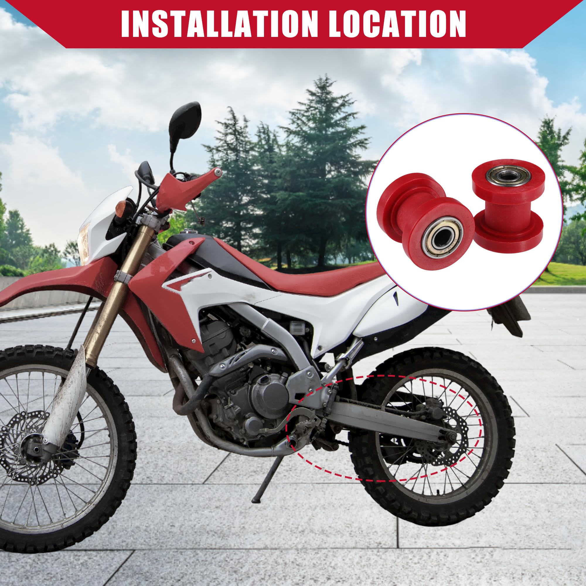 Tendicatena a Rulli per Moto e ATV, 8 mm, Set da 2 Pezzi Rosso