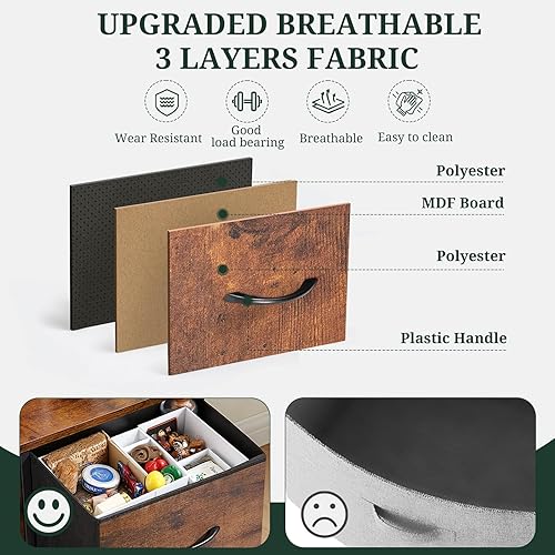 Miniatura 6 de Mesita de noche, pequeña mesa auxiliar de 2 cajones, muebles de noche, contenedores de tela superior de madera para dormitorio, armario, entrada,