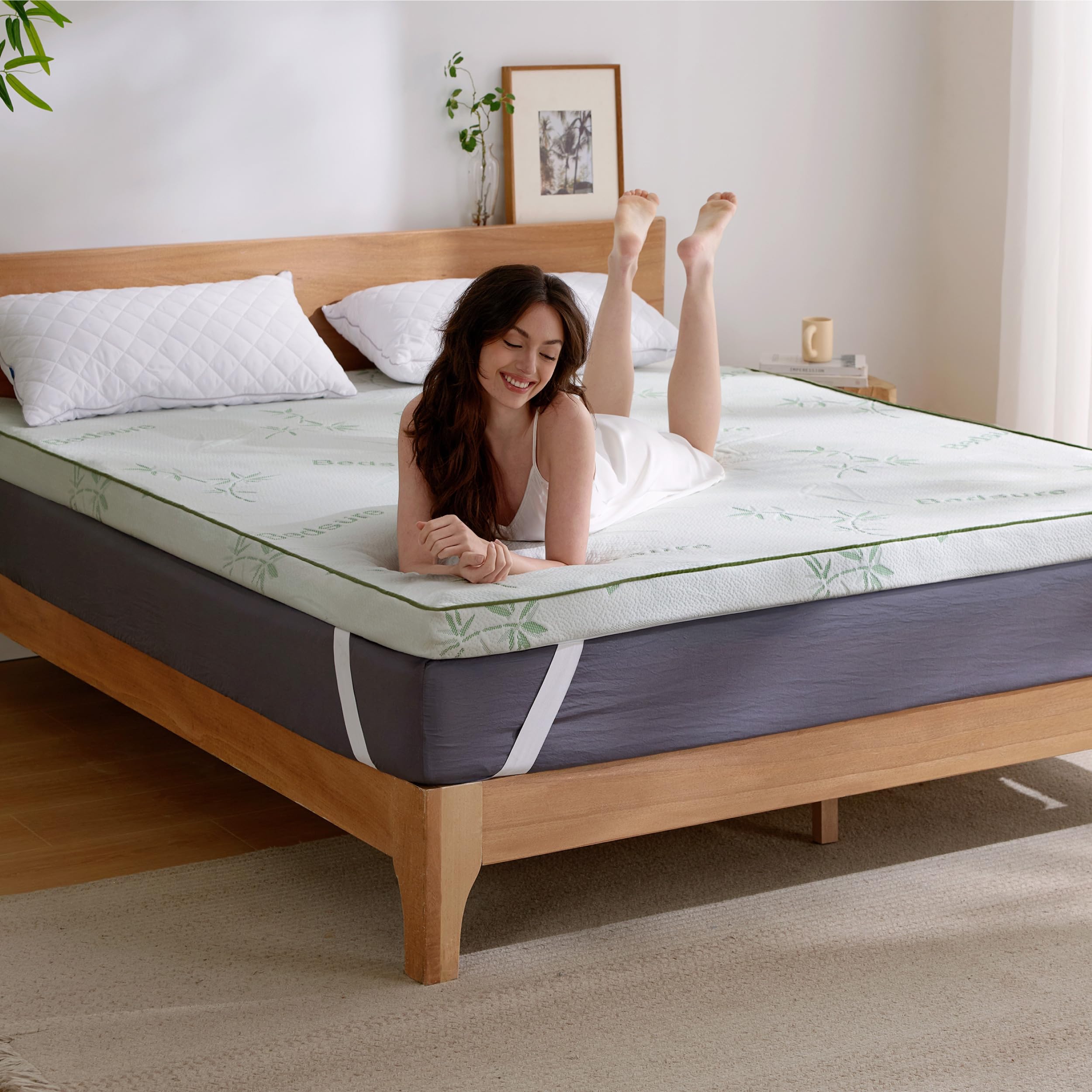BEDSURE Topper Viscoelástico 90x190cm H2/H3 - Fibra bambú Transpirable 7cm