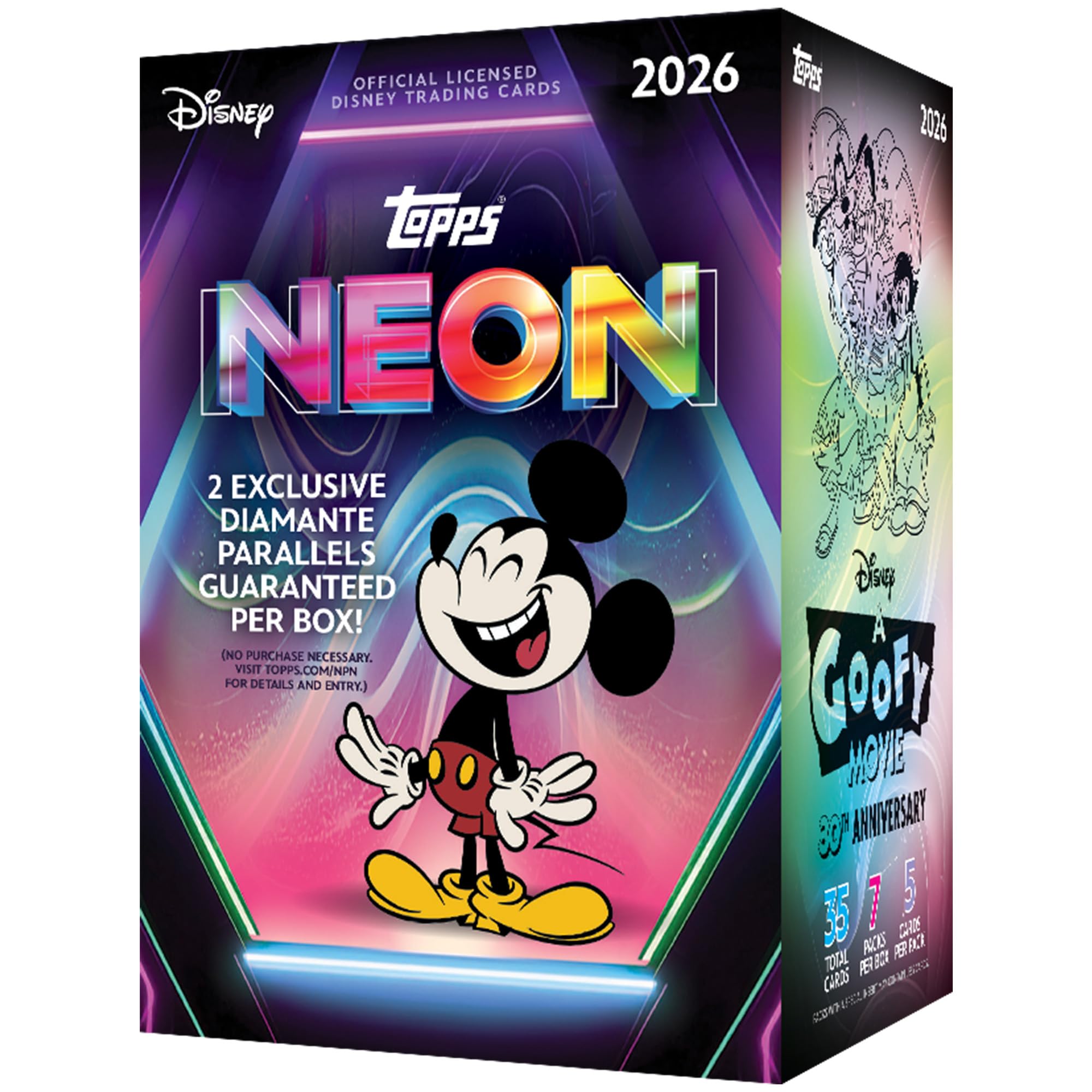 Topps 2026 Disney Neon Trading Cards Value Box with sample cards