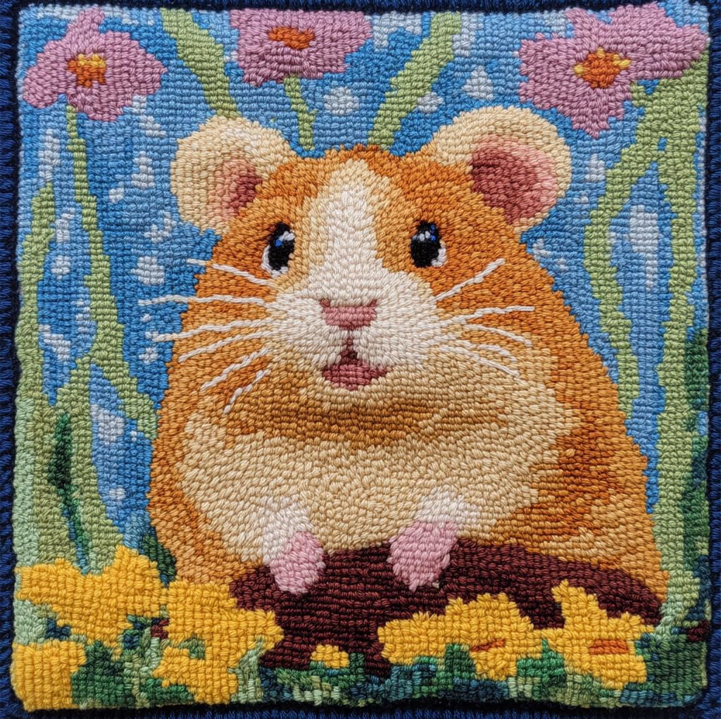 ORLUMY Fantasy Animals Latch Hook Kits Hamster DIY Latch Hook Kits Yarn Kits Pillow Rug Pattern Arts and Crafts Crochet Needlework 17X17 Inch