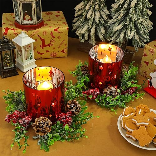 Miniatura 3 de Sliner 4 portavelas de cristal de Navidad de 4.7 pulgadas, portavelas votivas de Navidad, anillo de bayas con piña para centros de mesa y decoración