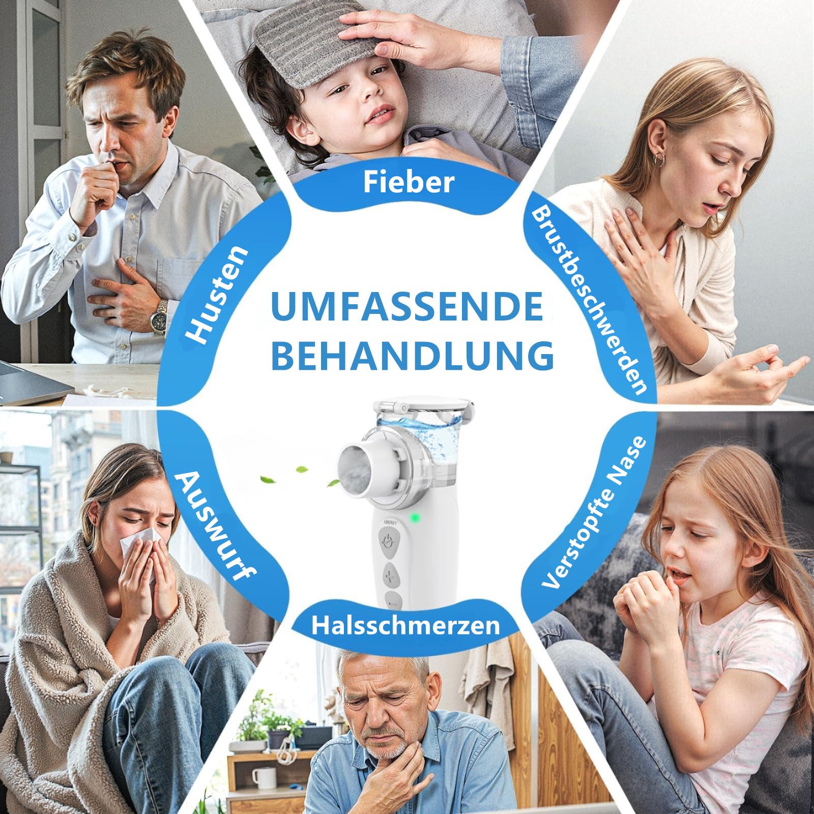 FEELLIFE Inhalationsgerät Tragbar, Leise Inhaliergeräte für Erwachsene Kinder, Aufladbarer Baby Inhalator, 3µm Partikelgröße Einstellbarer Sprühnebel Vernebler Inhaliergerät (Weiß)