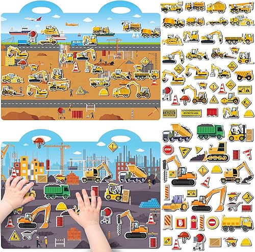 Juego de calcomanías hinchadas de construcción para niños a partir de 4 años, suministros de regalo, suministros de construcción, camión de