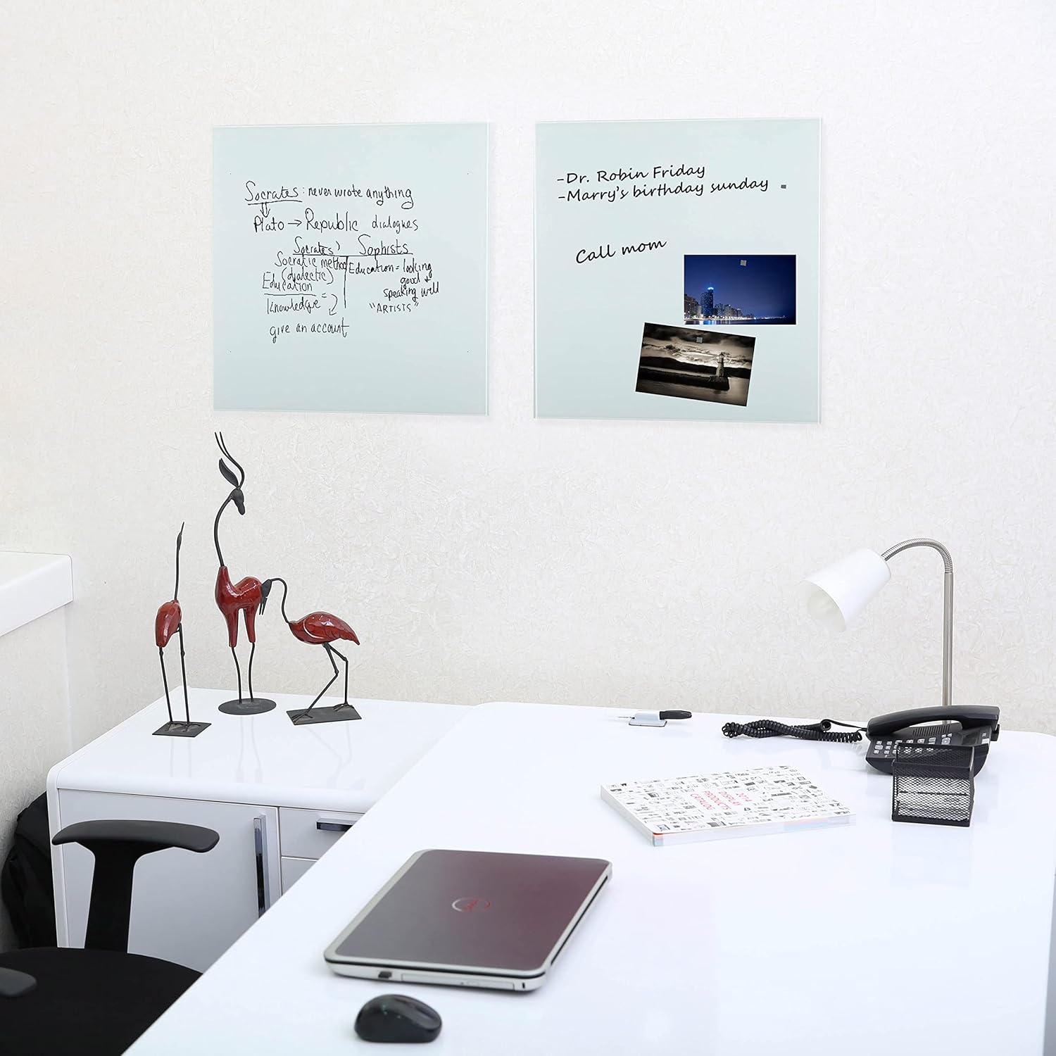 M&T Displays Wall Mounting Tempered Glass Dry Erase Write On Board Set Clear with Whiteboard Marker 4 Magnetic Pins for Office School Home Kids (13.78x13.78 inch)