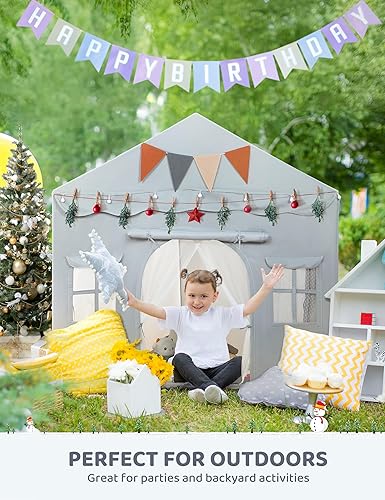 Miniatura 31 de Besrey Tienda de campaña para niños 2 en 1 con alfombrilla acolchada y luces, casa de juegos grande para niños con 2 puertas y 4 ventanas