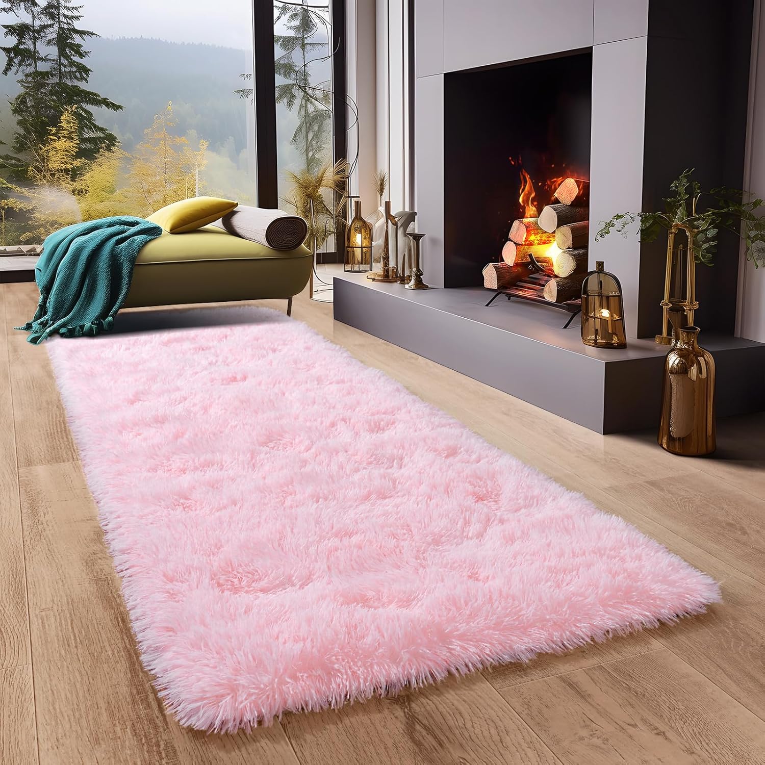 Dssimo Super Fluffy Runner Rug for Bedroom, Modern Shag Pink Area Rugs, Soft Plush Throw Carpet for Kids,Girls Boys and Teens Bedside Room Decor for Living Room Dorm Nursery Classroom, 2x6 Feet