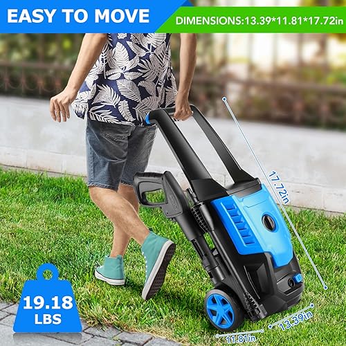 Miniatura 8 de Lavadora a presión eléctrica, Max PSI 2.5 GPM con mango telescópico, lavadora de autos con boquillas ajustables todo en uno, cañón de espuma de 16.9