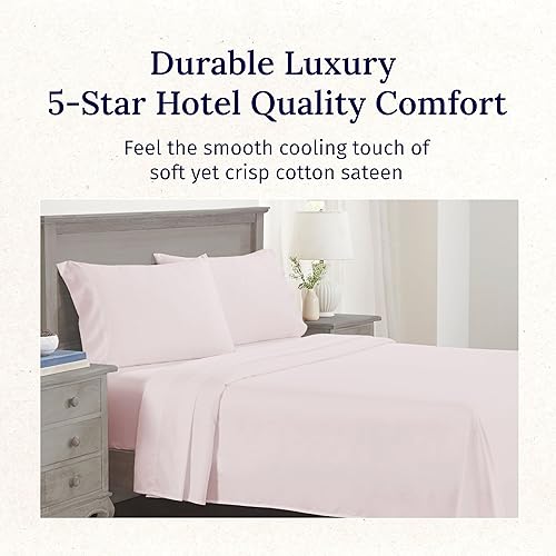 Vista 118 de California Design Den Juego de sábanas de 100% tejido de satén de algodón de 600 hilos, esquinas profundas, suaves, lavanda, tamaño King California