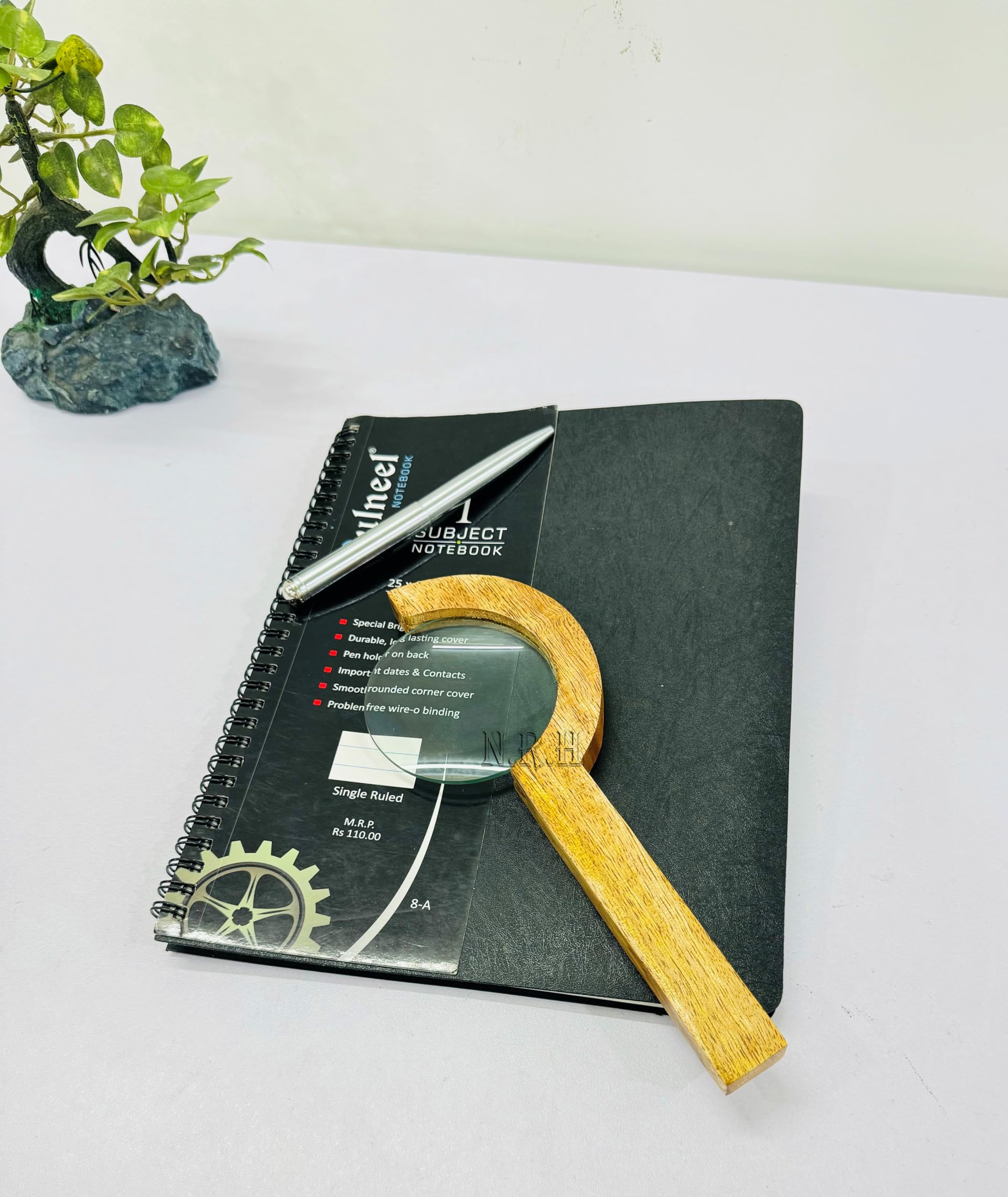 Loupe de lecture portable de 7,6 cm avec cadre en bois et poignée pour la maison, le bureau, la table décorative