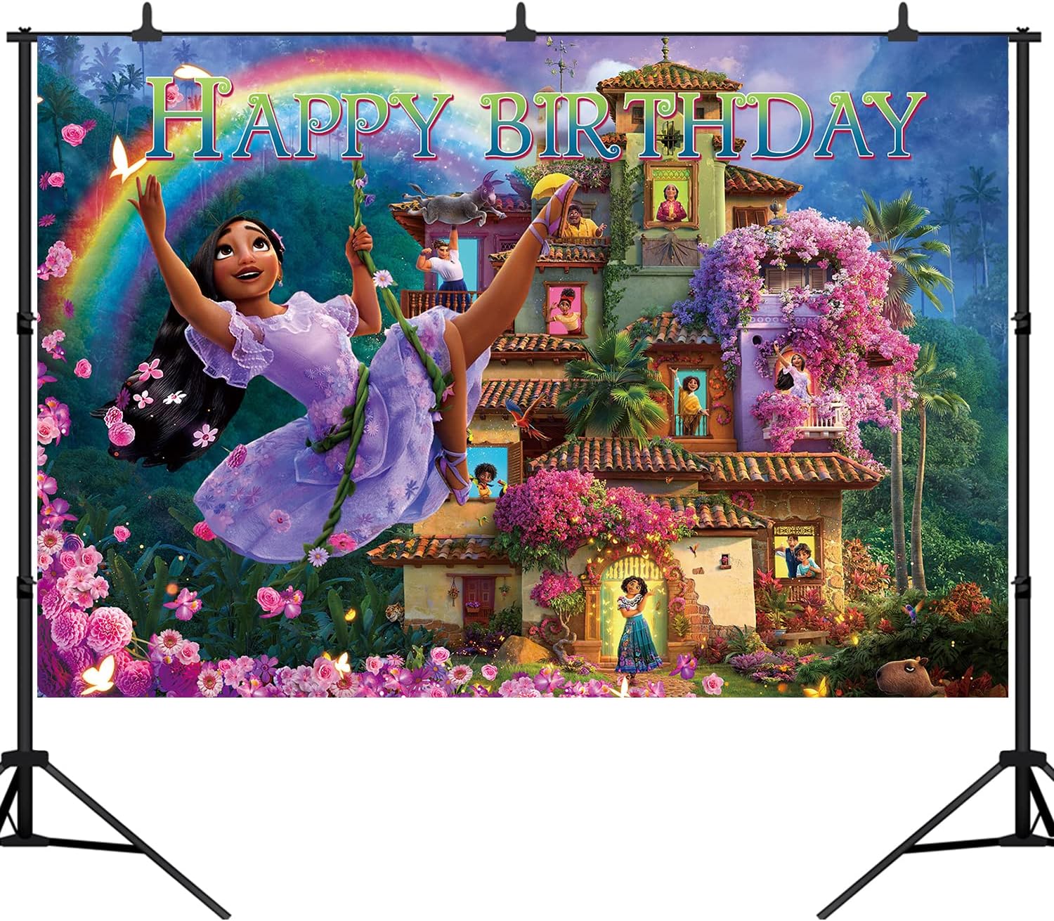 Encanto Birthday Party Supplies, Encanto Backdrop Magic Movie Happy Birthday Backdrop for Encanto Party Decorations, 5 x 3FT Birthday Banner for Girls Boys Kids Encanto Themed Birthday Party Décor