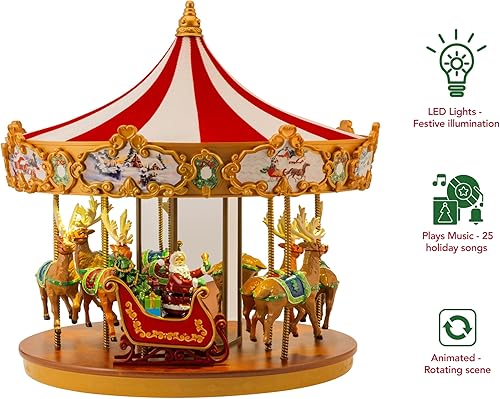 Miniatura 2 de Mr. Christmas Very Merry Carousel - Decoración musical de Navidad animada, luces LED, reproduce 25 canciones navideñas, 12 pulgadas, rojo