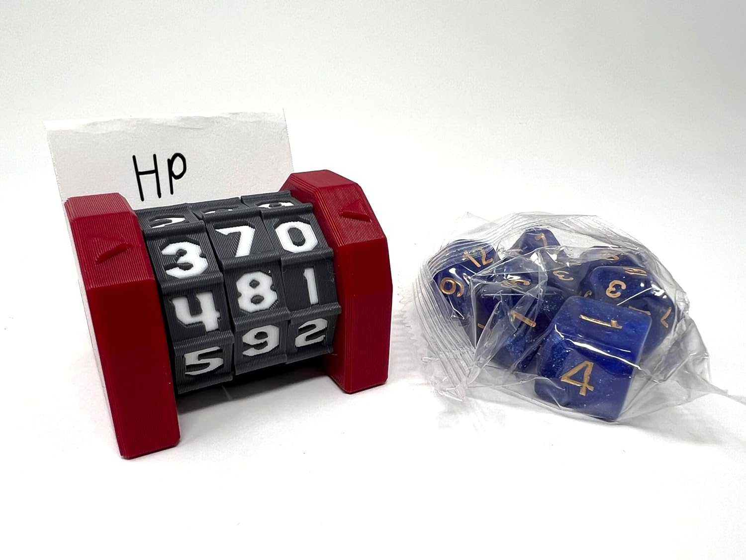 MunnyGrubbers - 1 Pack Life Counter - HP Tracker with Tracking Card Slot - (Random 7PC D20 Dice Set Included) - MTG - Tabletop RPG - Board Games - DND - Dungeons and Dragons - (1 Pack - Red)